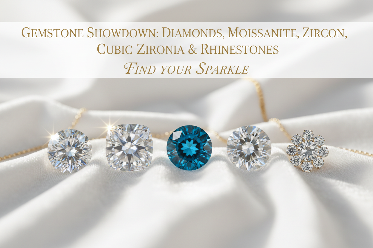 Differences between Diamonds, Moissanite, Zircon, Cubic Zirconia and Rhinestones