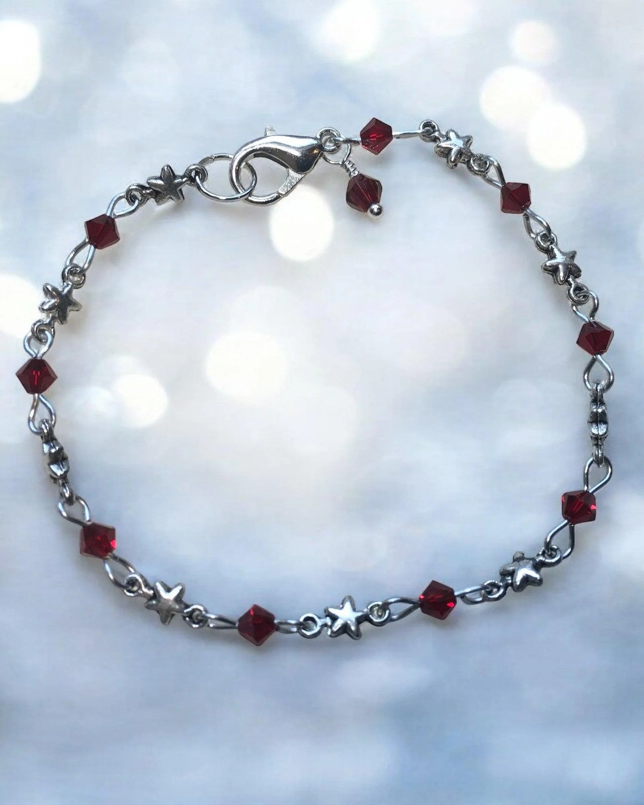 Dainty Bracelet: Silver Star, Faceted Crystal Beads (7-1/2")