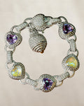 Judith Ripka Sterling Silver Mother of Pearl & Amethyst Doublet Heart's Gemstone Bracelet with Rope Textured Design - Estate Sale (Great Condition)