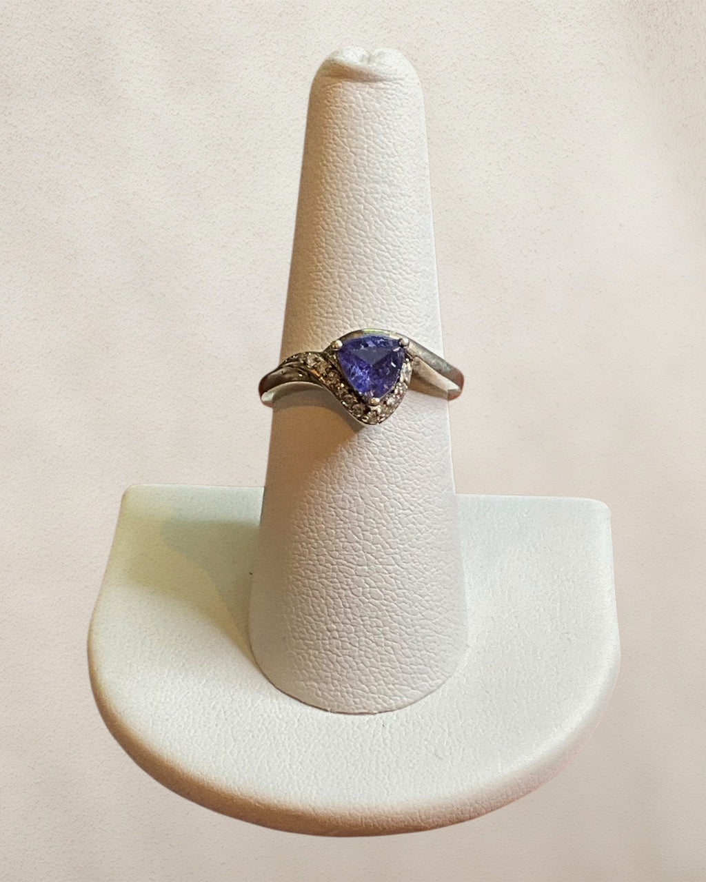 Trillion Cut Tanzanite and Natural Diamond Ring - Estate Sale (Great Condition)