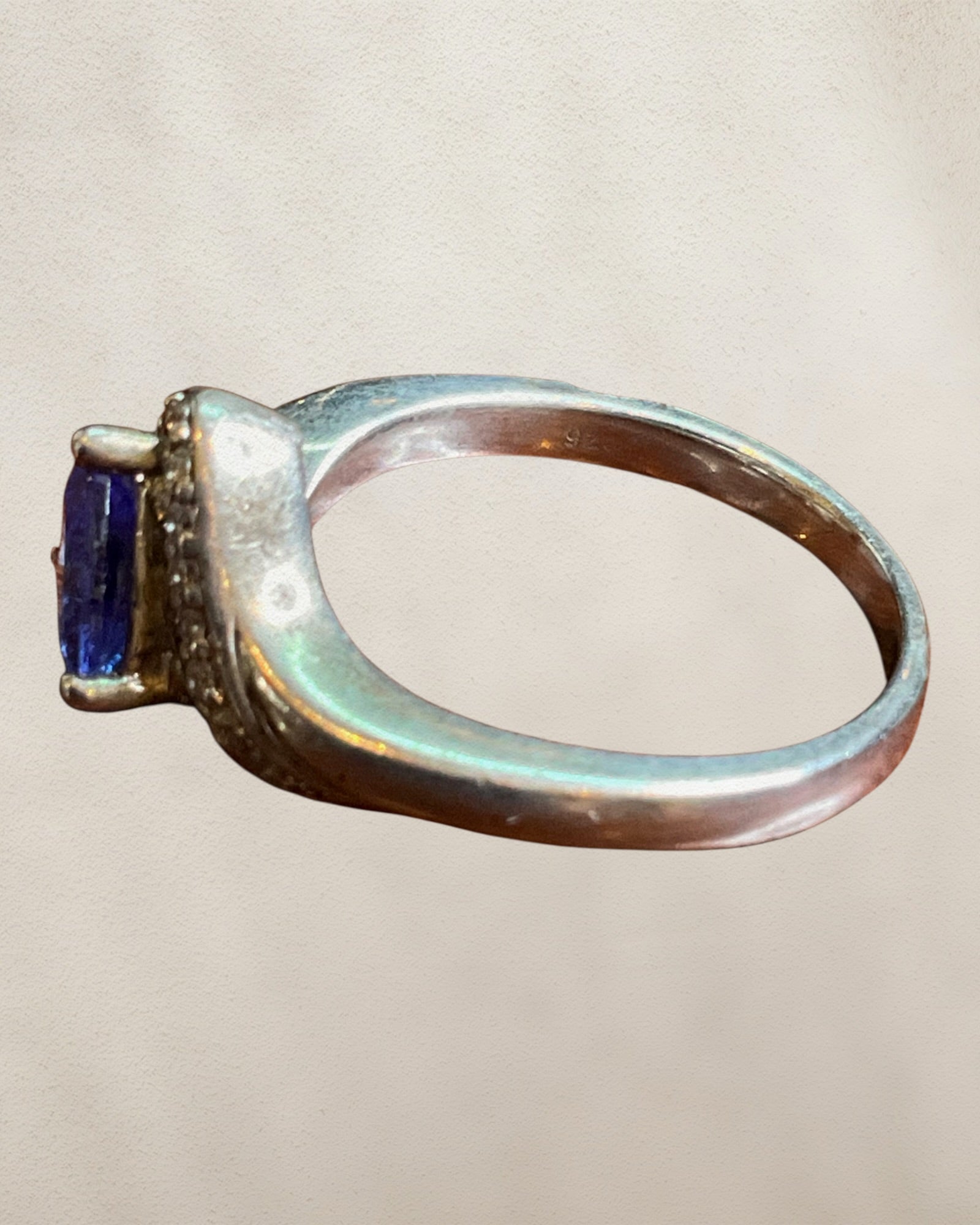 Trillion Cut Tanzanite and Natural Diamond Ring - Estate Sale (Great Condition)