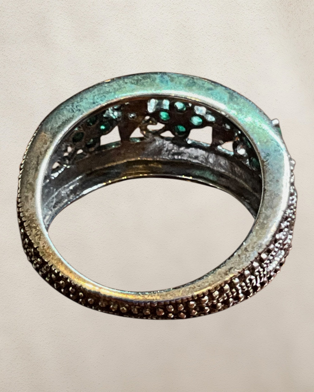 Quatrefoil Milgrain Sterling Silver Emerald & Diamond Ring - Estate Sale (Great Condition)