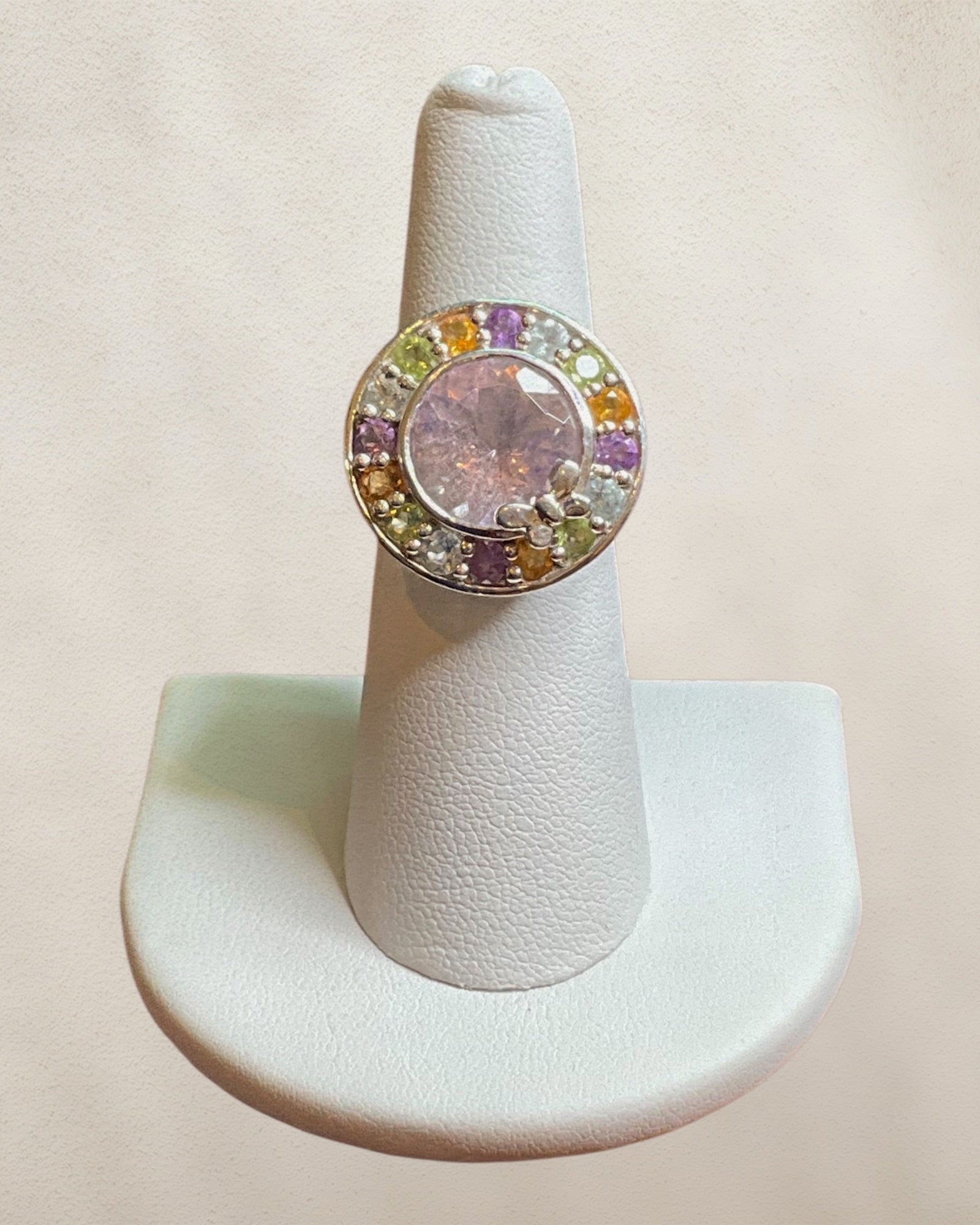Sterling Silver Amethyst, Peridot, Blue Topaz & Citrine Cluster Ring - Estate Sale (Great Condition)