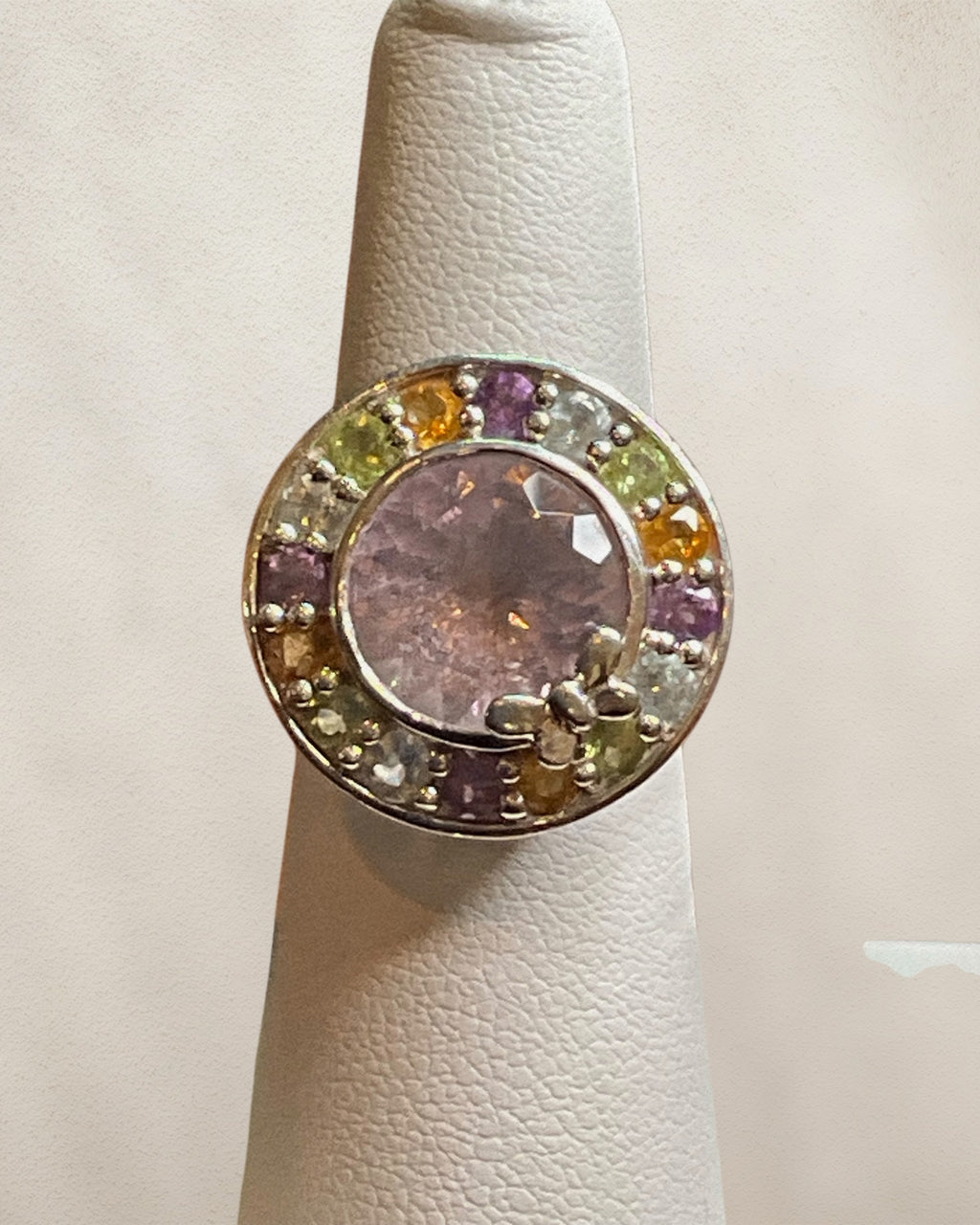 Sterling Silver Amethyst, Peridot, Blue Topaz & Citrine Cluster Ring - Estate Sale (Great Condition)
