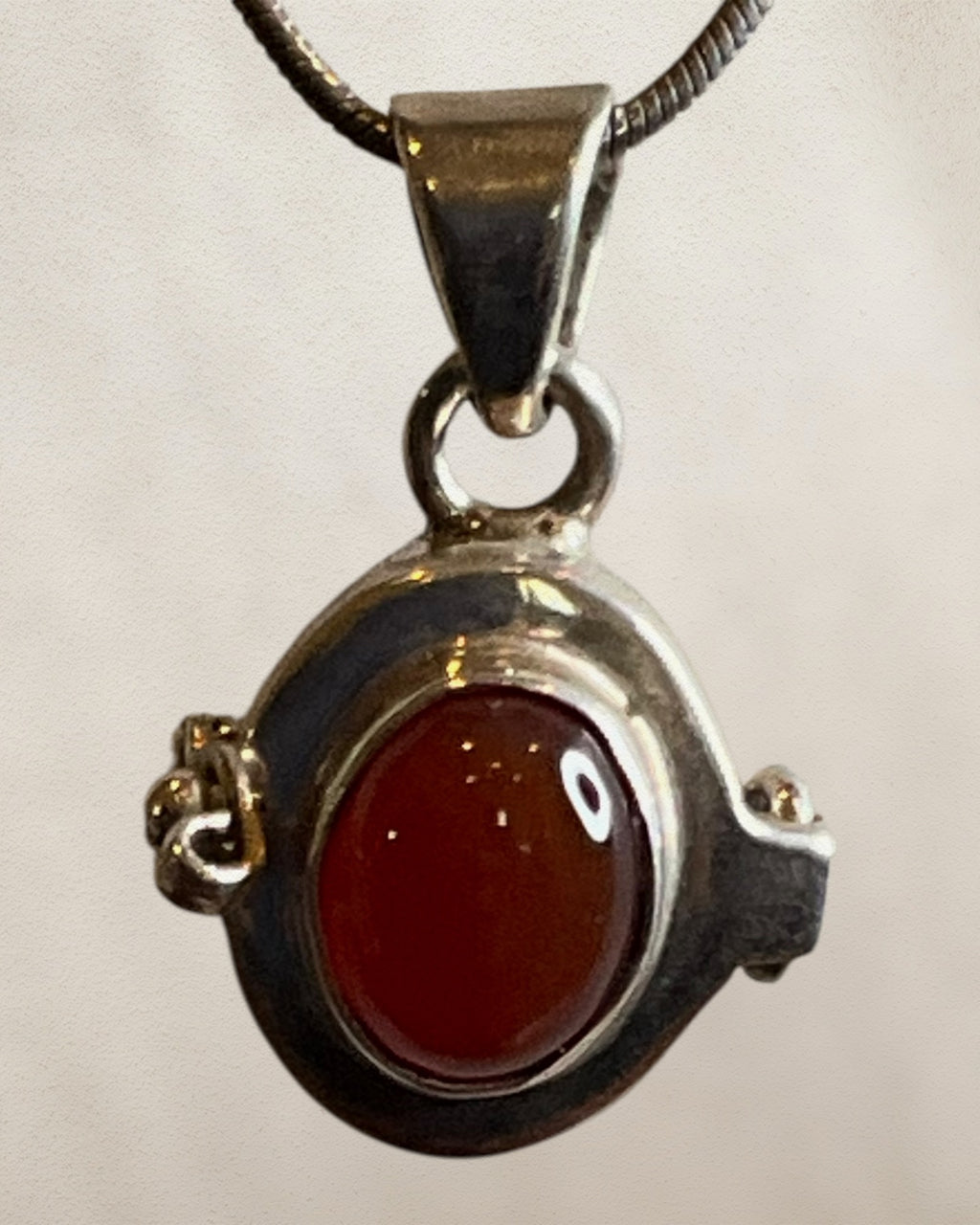 Sterling Silver Carnelian Locket with 24” Snake Chain - Estate Sale (Great Condition)
