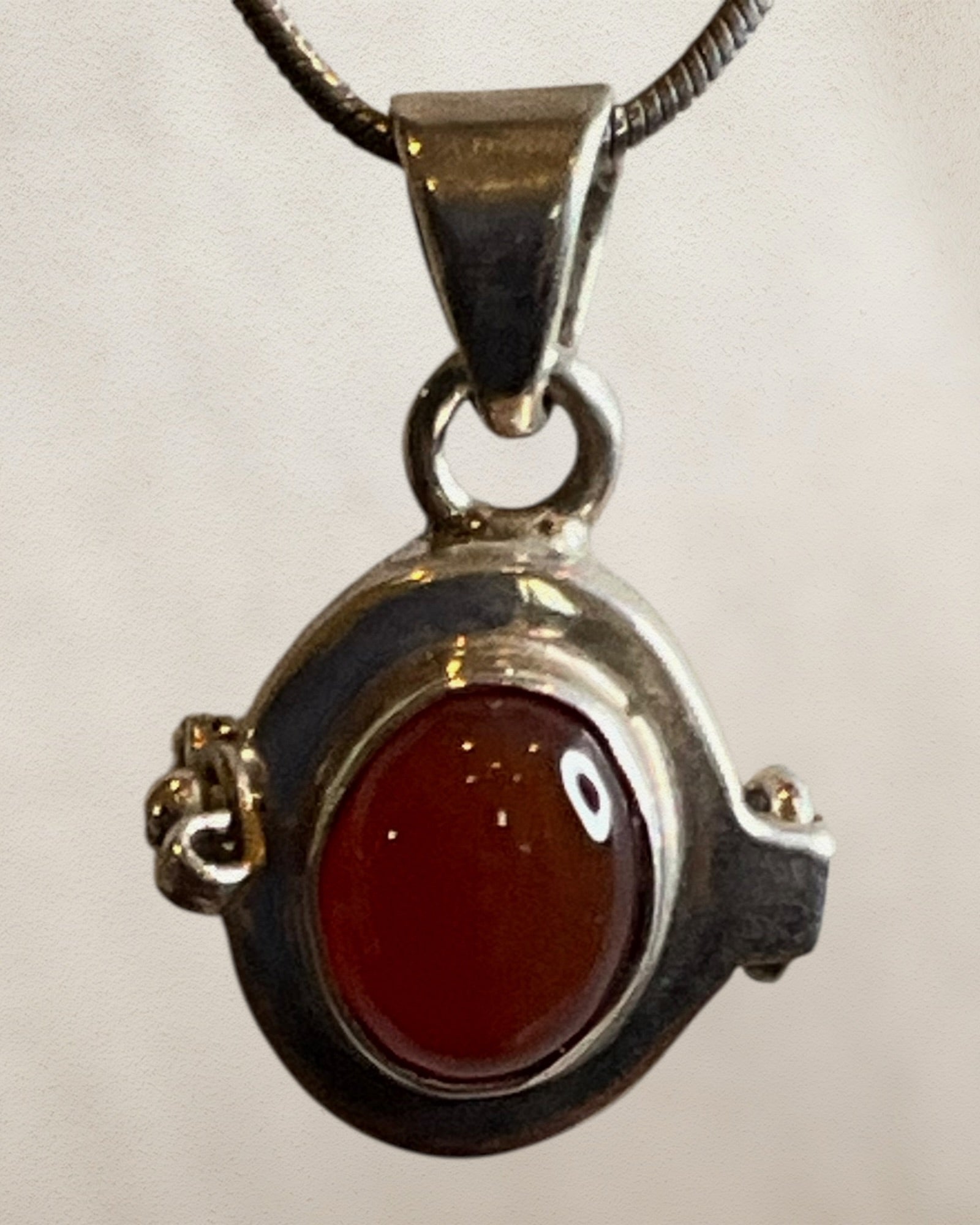 Sterling Silver Carnelian Locket with 24” Snake Chain - Estate Sale (Great Condition)
