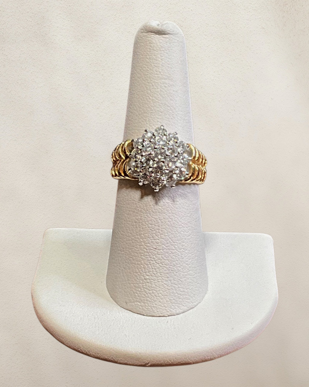 Gold-tone Snowflake Cluster CZ Ring - Estate Sale (Great Condition)