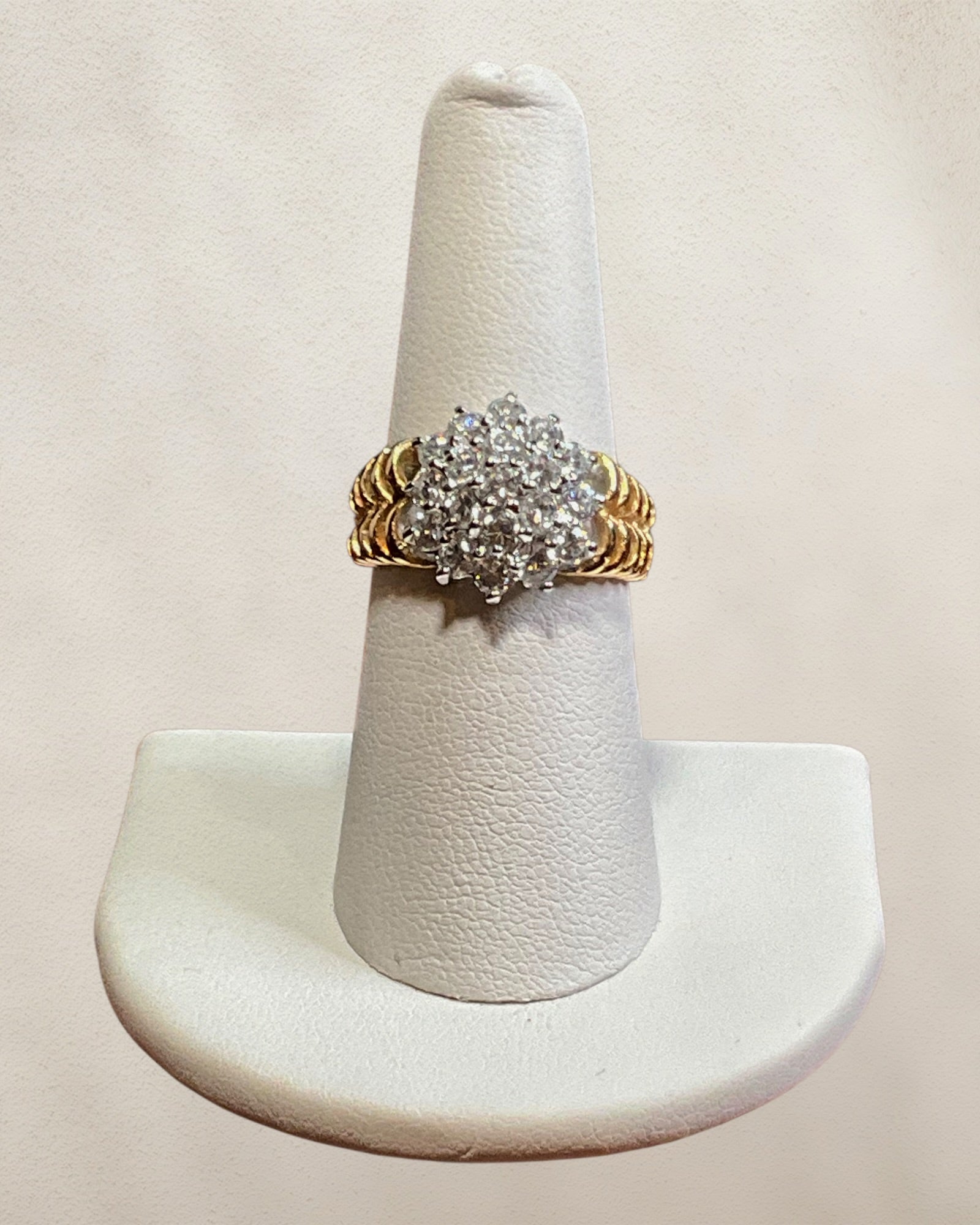 Gold-tone Snowflake Cluster CZ Ring - Estate Sale (Great Condition)