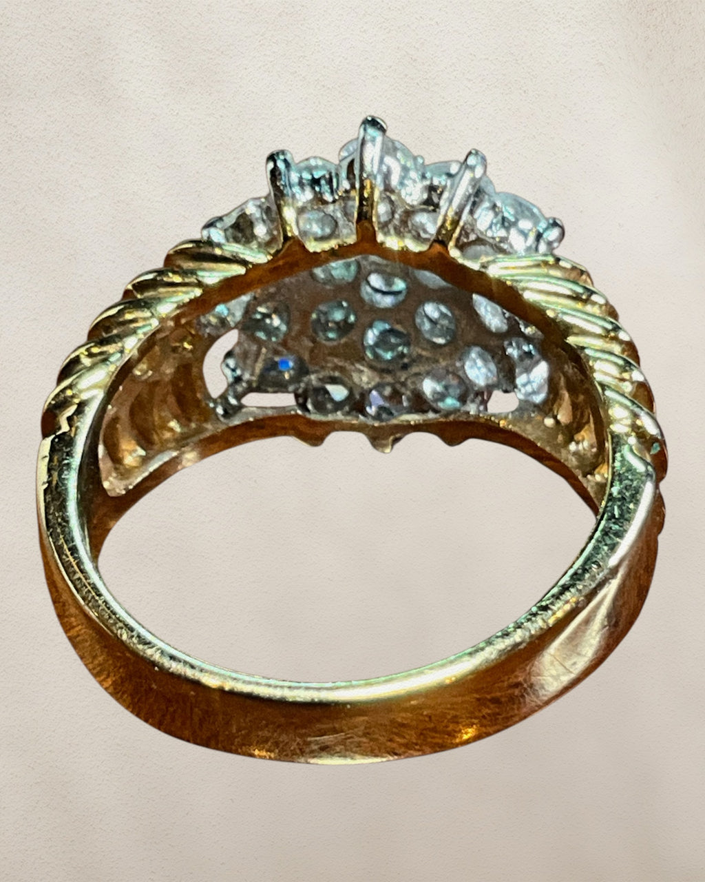 Gold-tone Snowflake Cluster CZ Ring - Estate Sale (Great Condition)