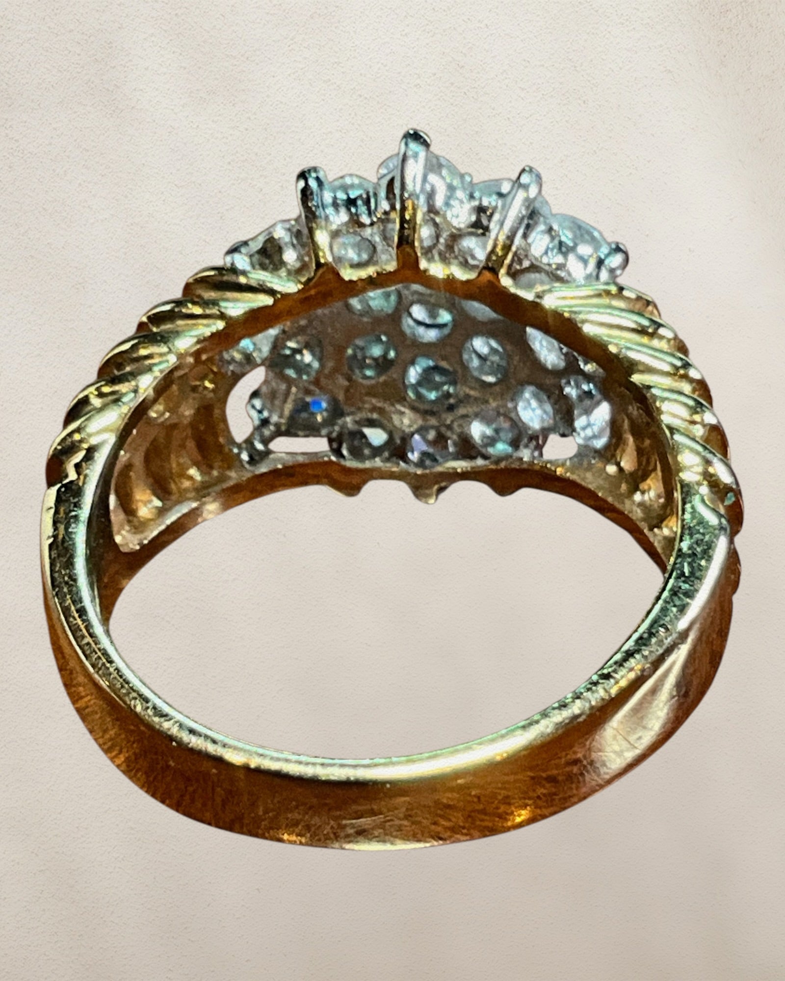 Gold-tone Snowflake Cluster CZ Ring - Estate Sale (Great Condition)