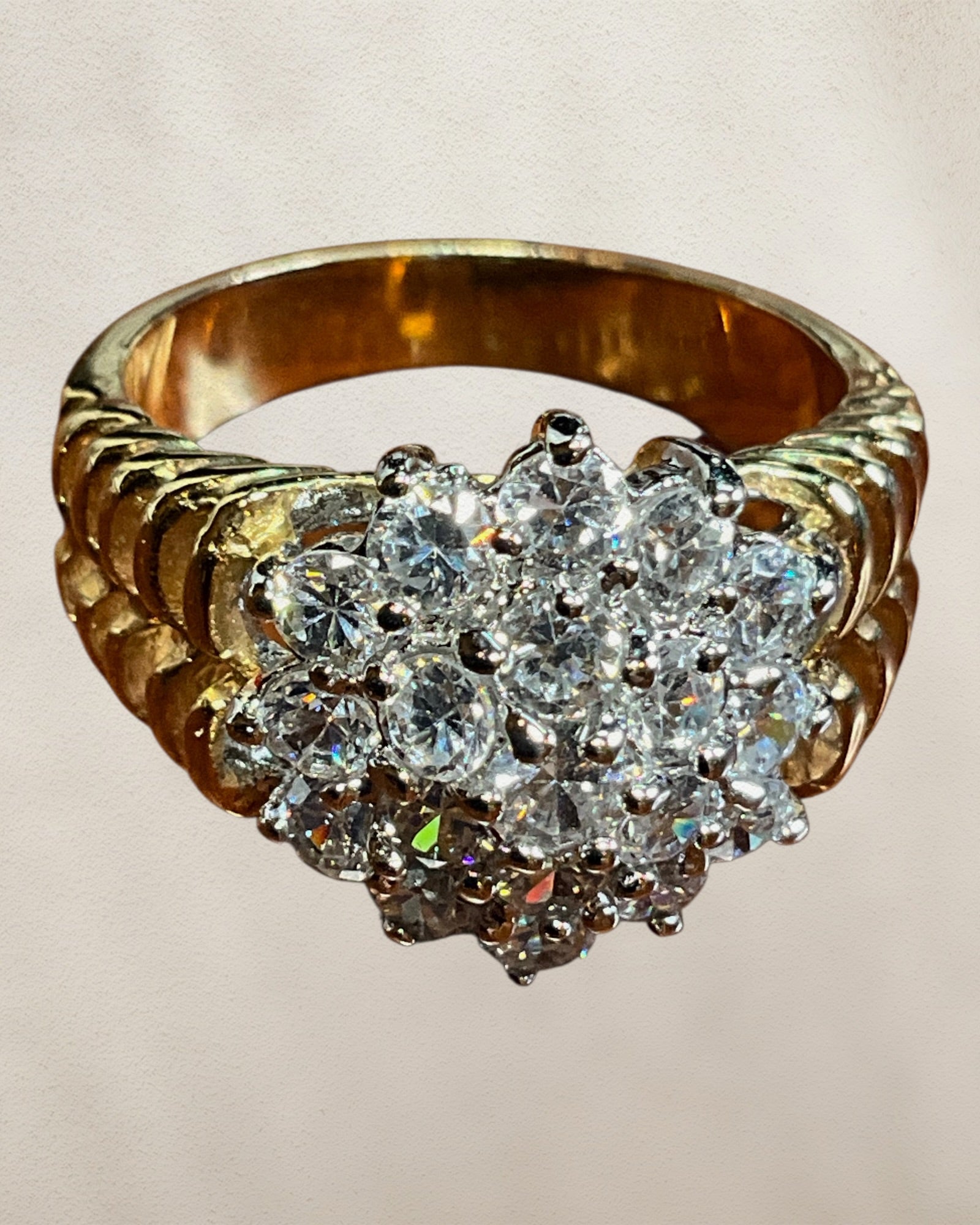 Gold-tone Snowflake Cluster CZ Ring - Estate Sale (Great Condition)