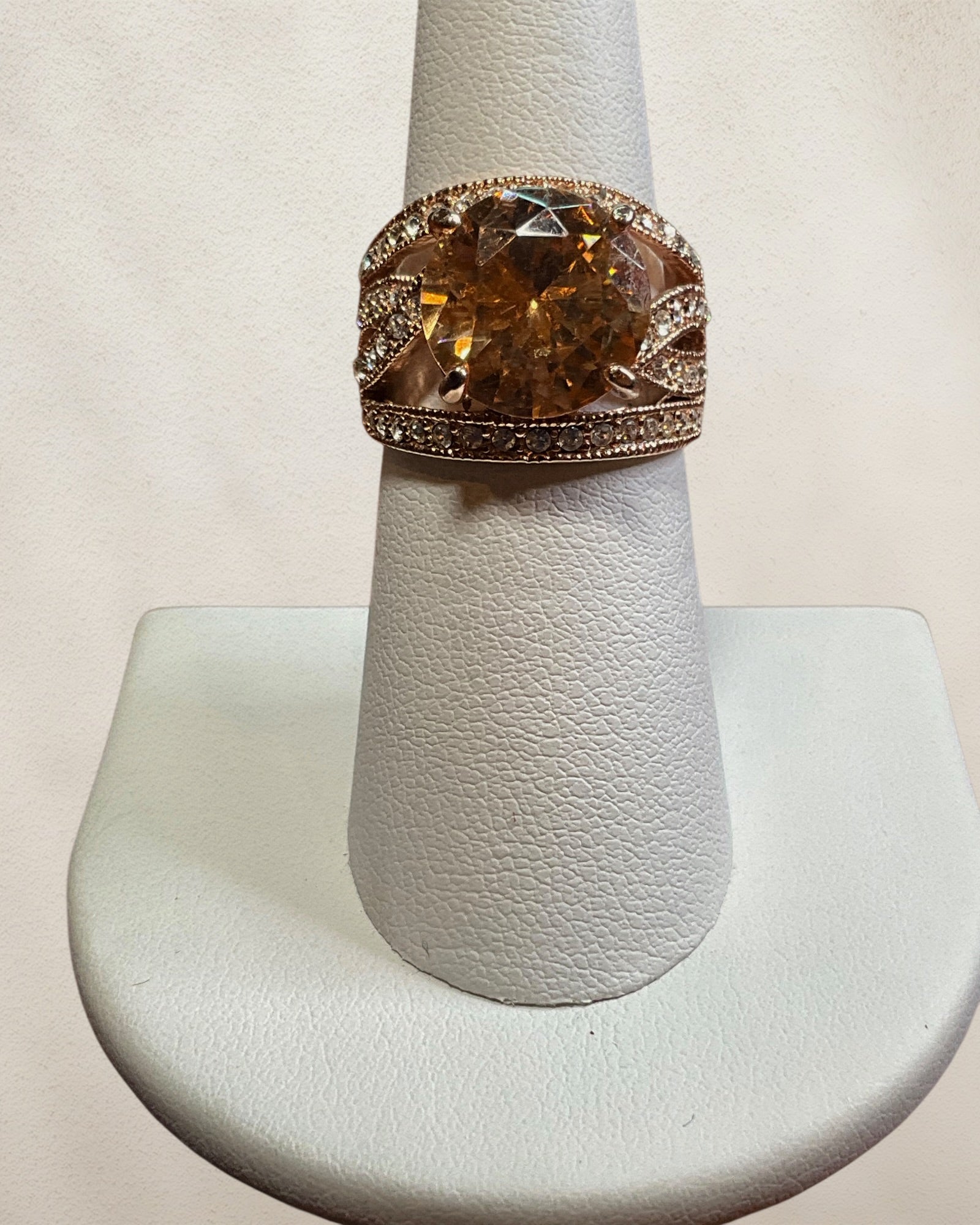 Rose Gold Citrine & CZ Ring - Estate Sale (Great Condition)