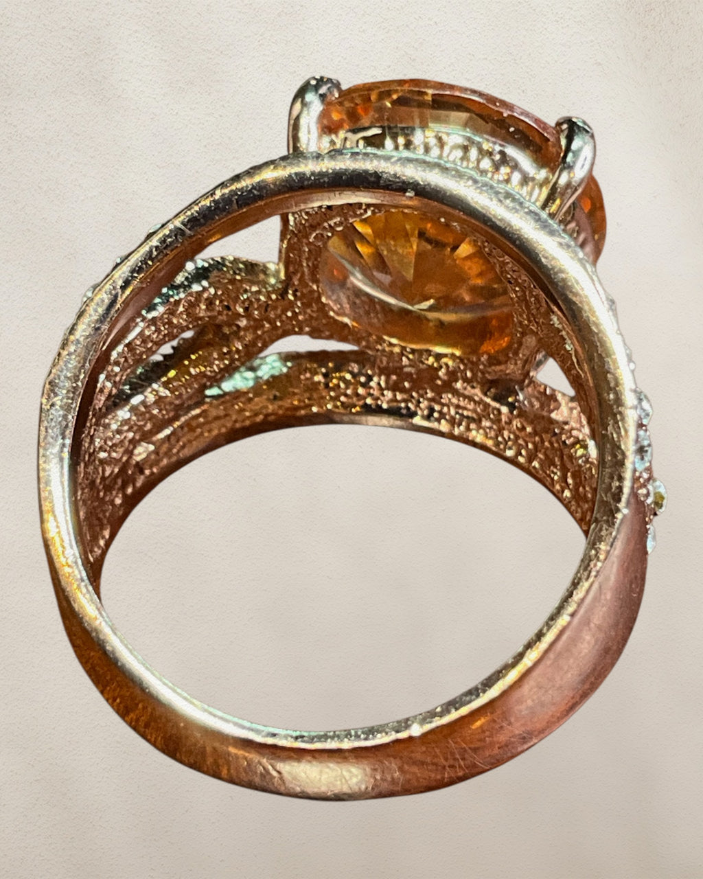 Rose Gold Citrine & CZ Ring - Estate Sale (Great Condition)