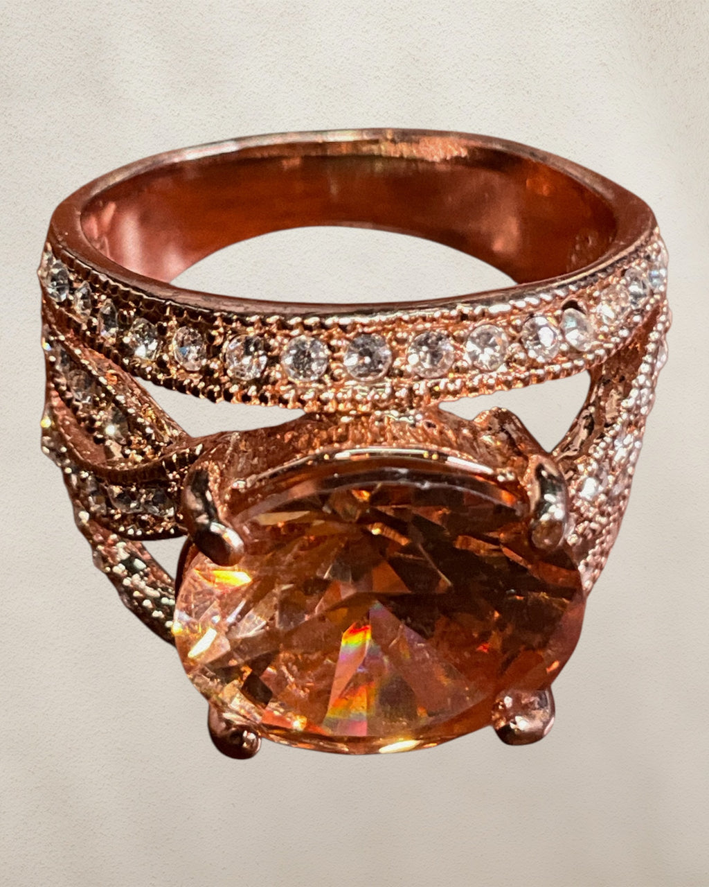 Rose Gold Citrine & CZ Ring - Estate Sale (Great Condition)