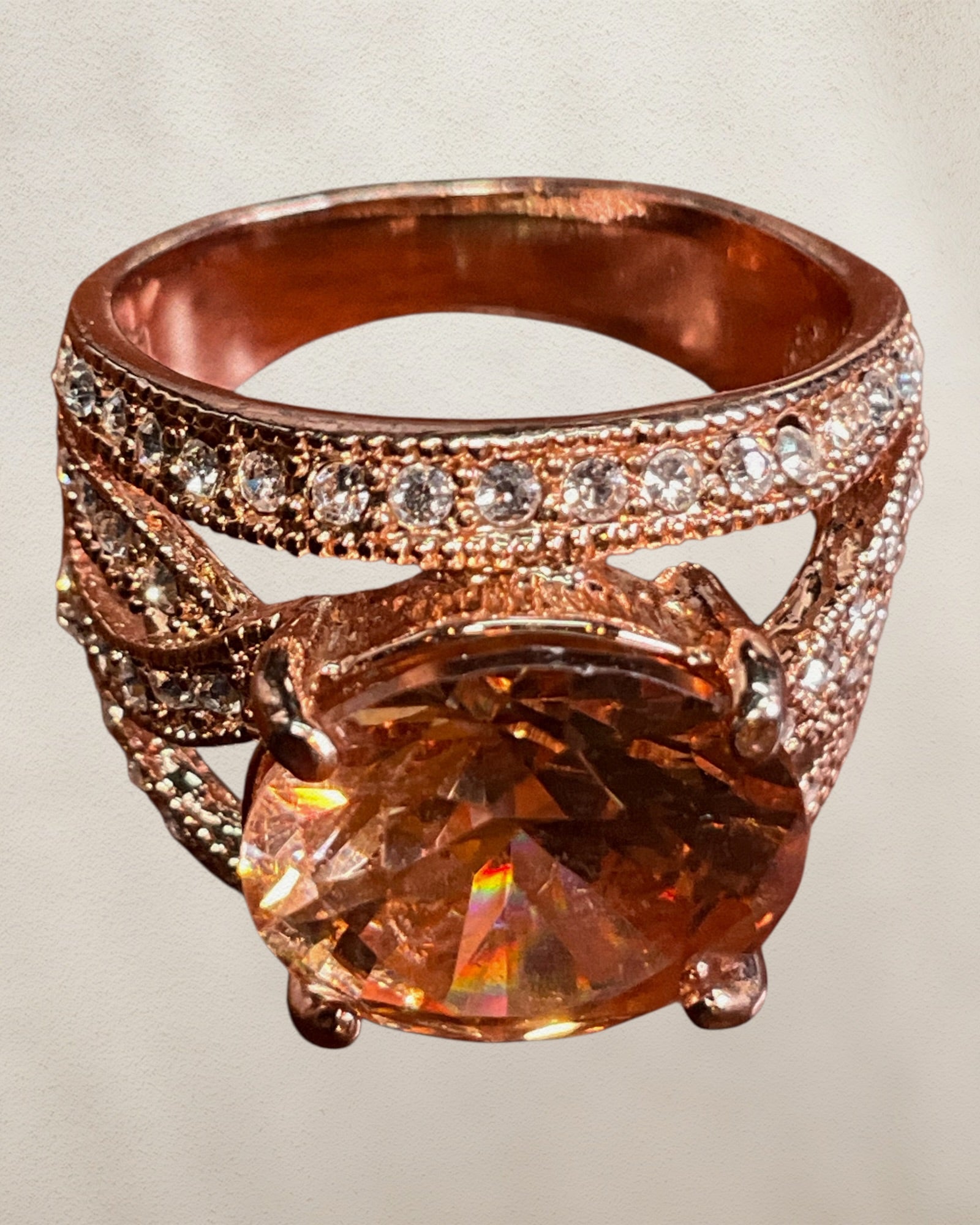 Rose Gold Citrine & CZ Ring - Estate Sale (Great Condition)