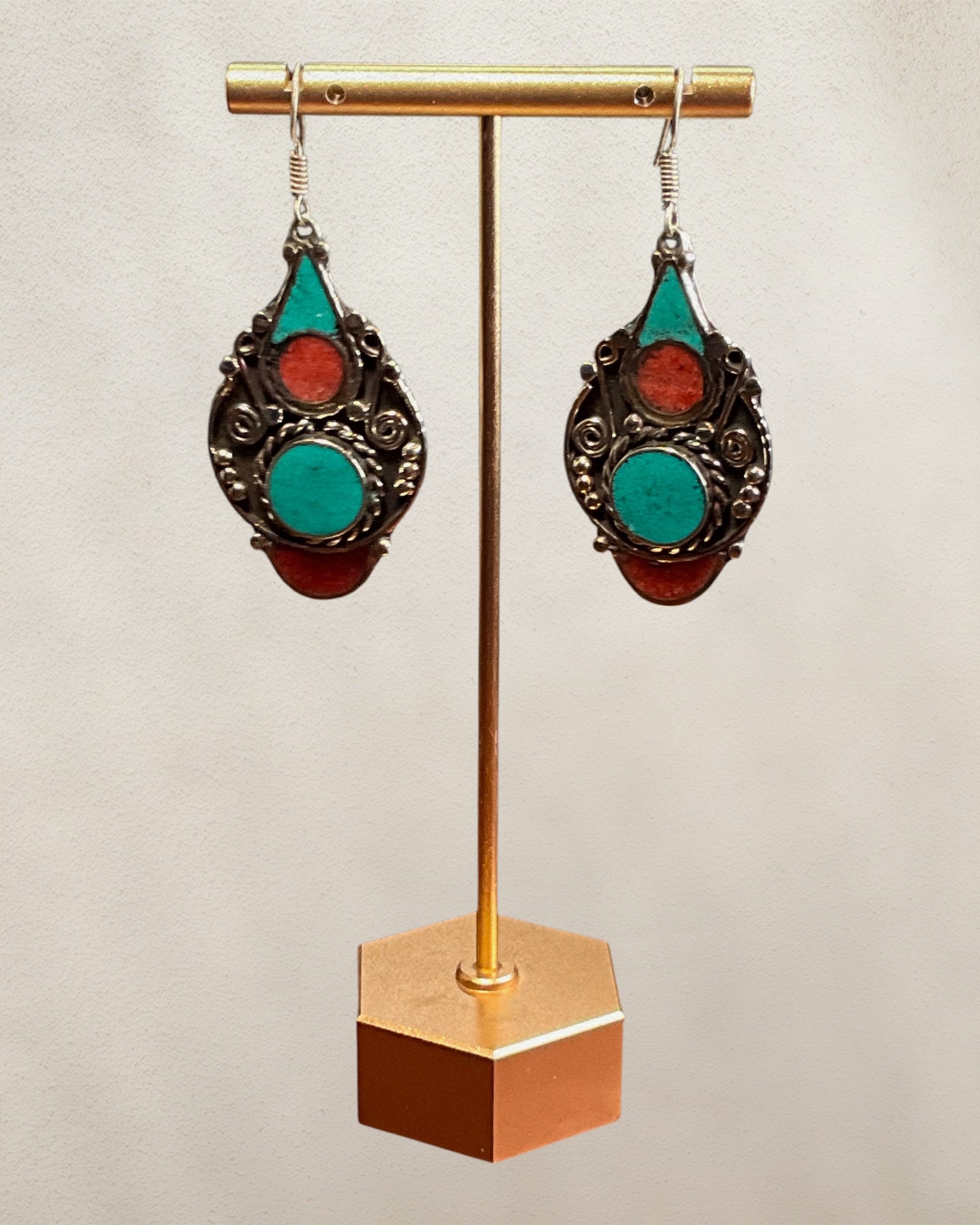 Southwest Inspired Turquoise & Coral Dangle Earrings