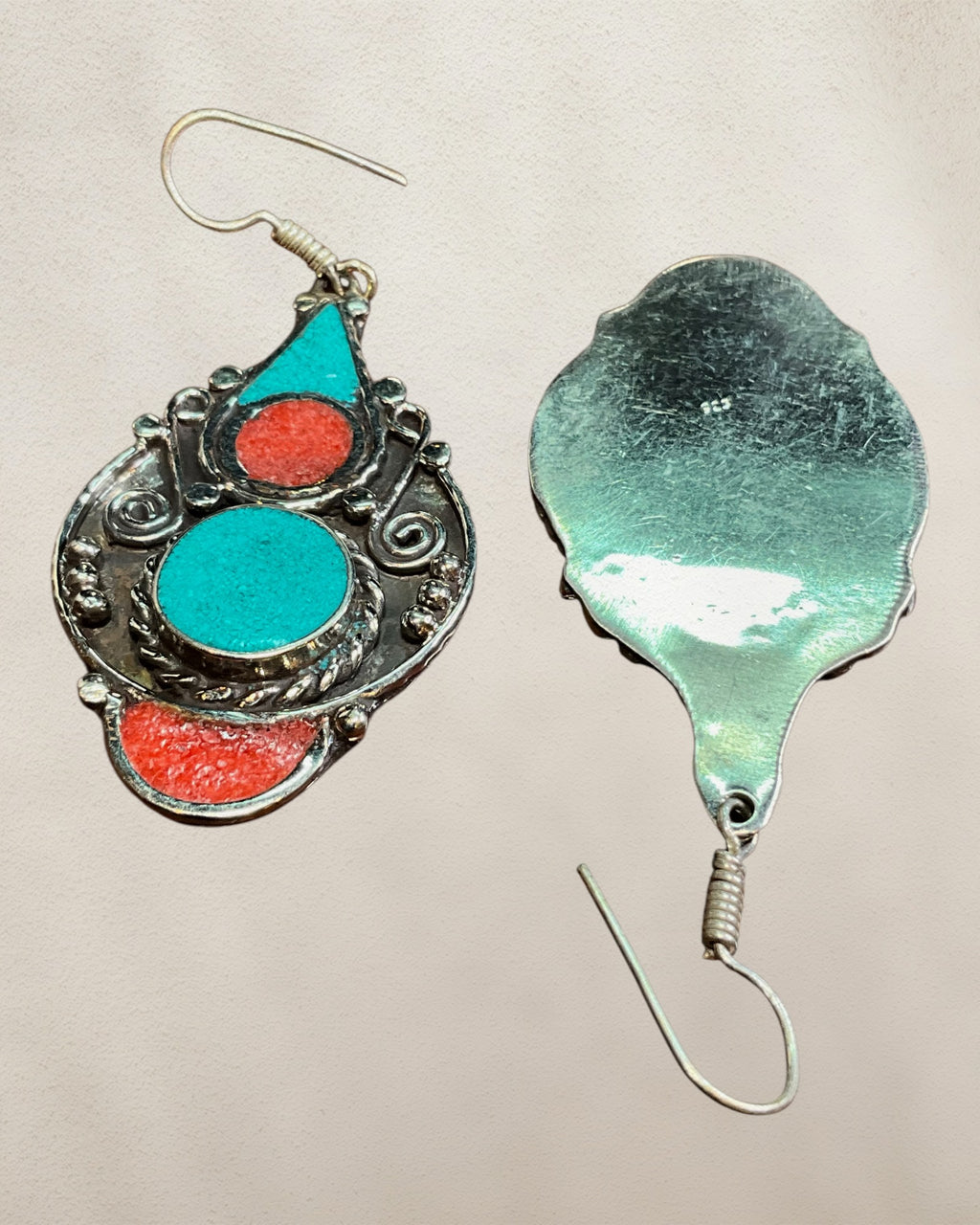 Southwest Inspired Turquoise & Coral Dangle Earrings