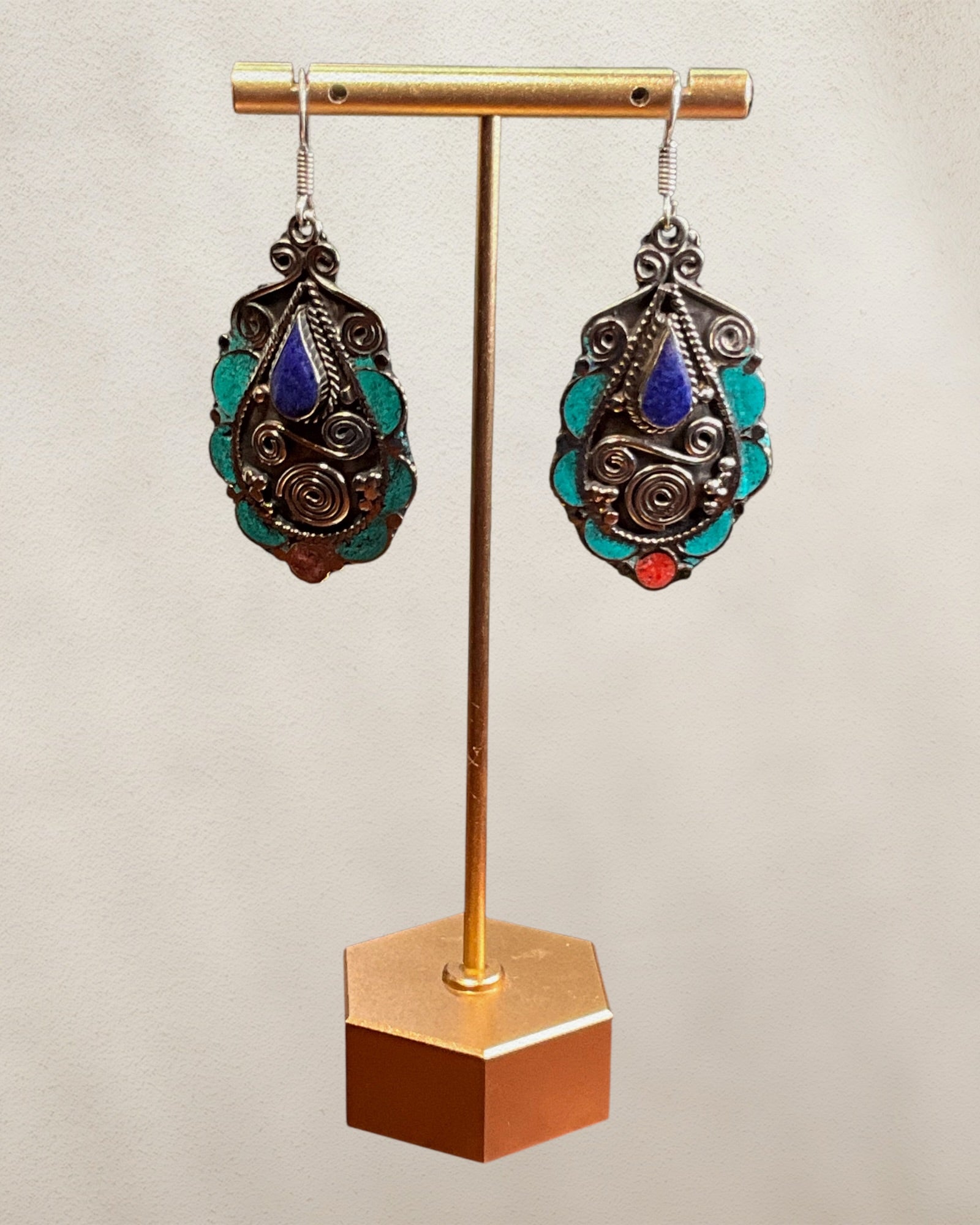 Southwest Inspired Turquoise & Coral Dangle Earrings