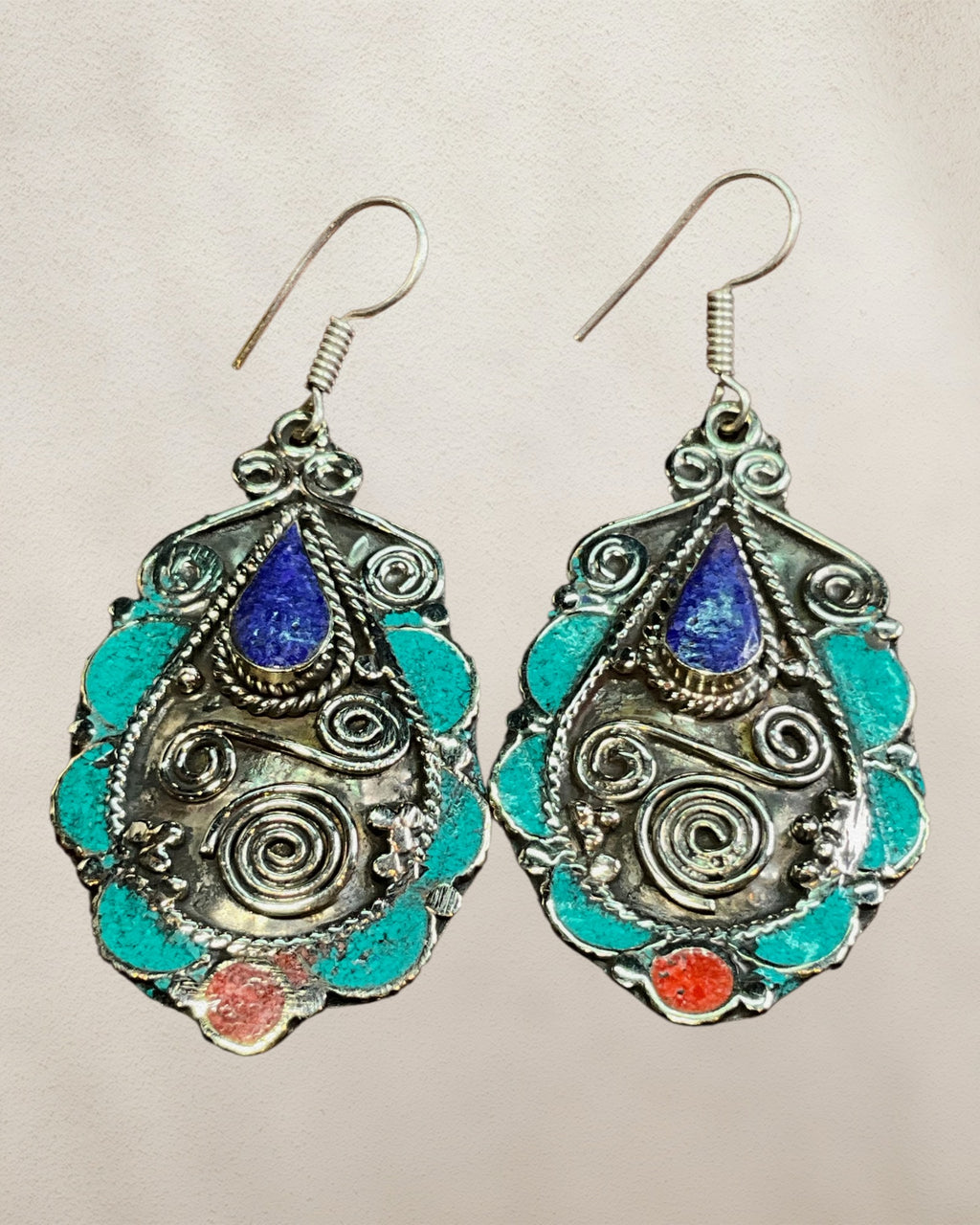 Southwest Inspired Turquoise & Coral Dangle Earrings