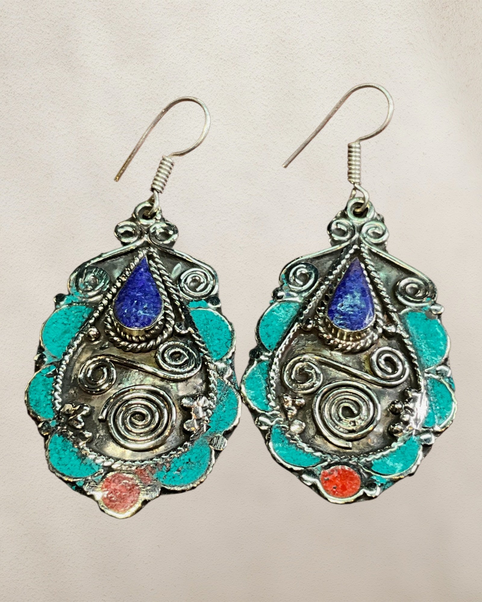 Southwest Inspired Turquoise & Coral Dangle Earrings