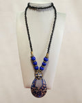 Bohemian Style Glass Pendant Necklace with Blue & Black Beads - Estate Sale (Great Condition)