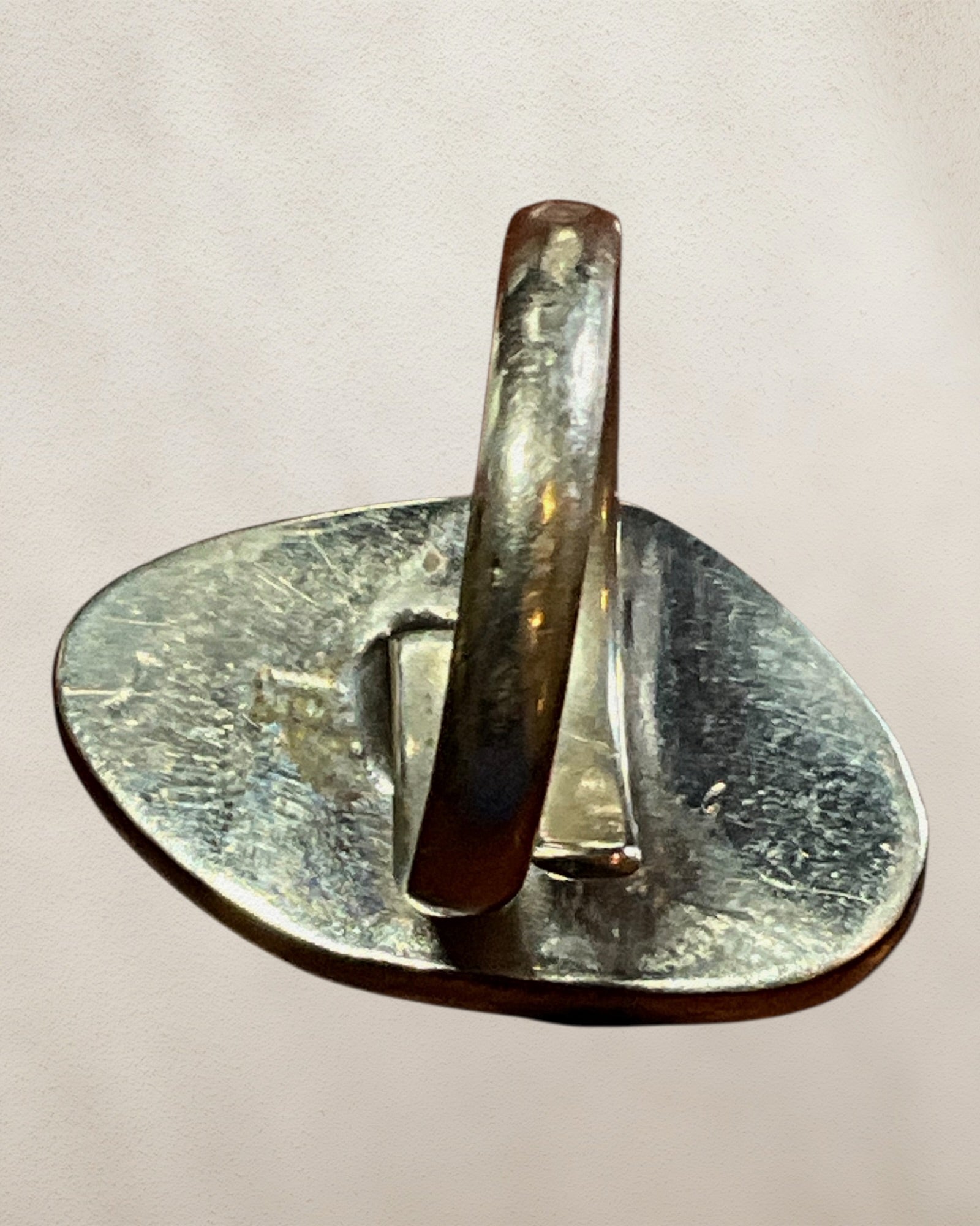 Silver Tone Flat Stacker Mother of Pearl Ring - Estate Sale (Great Condition)