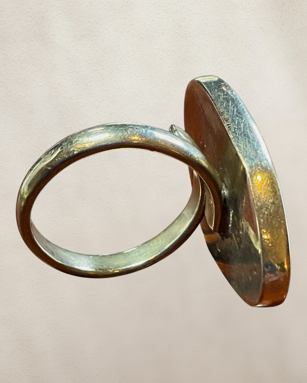 Silver Tone Flat Stacker Mother of Pearl Ring - Estate Sale (Great Condition)