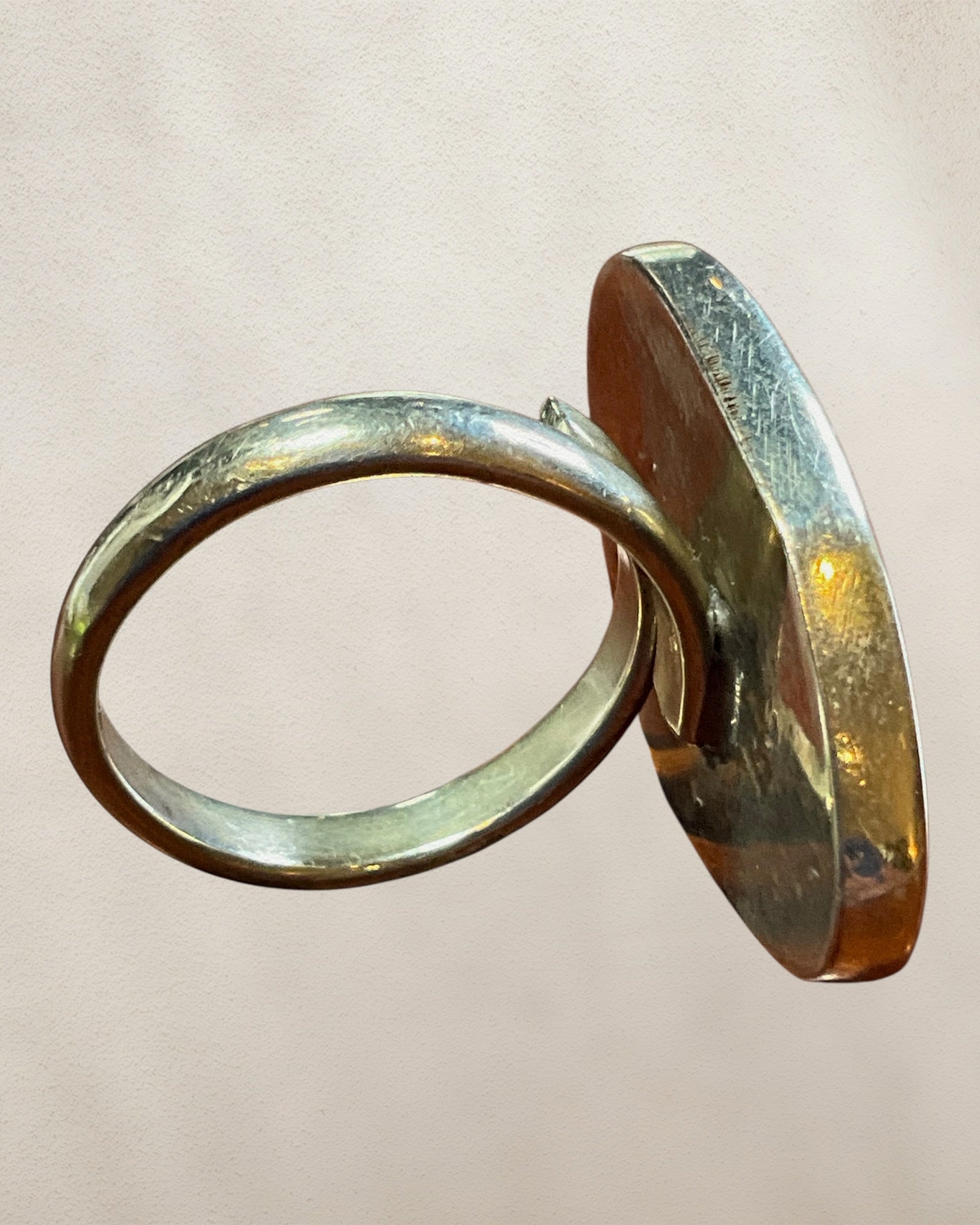 Silver Tone Flat Stacker Mother of Pearl Ring - Estate Sale (Great Condition)