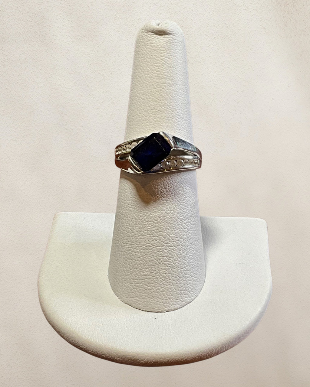 Sterling Silver Blue Sapphire & White Topaz Gemstone Ring - Estate Sale (Great Condition)