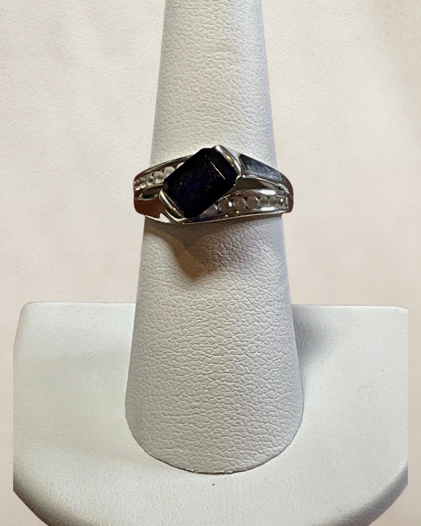 Sterling Silver Blue Sapphire & White Topaz Gemstone Ring - Estate Sale (Great Condition)