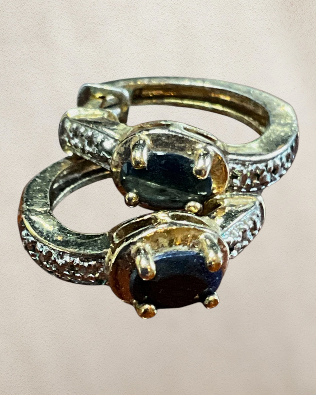 Ross Simmons Gold Over Sterling Silver Blue Sapphire Huggie Earrings - Estate Sale (Great Condition)