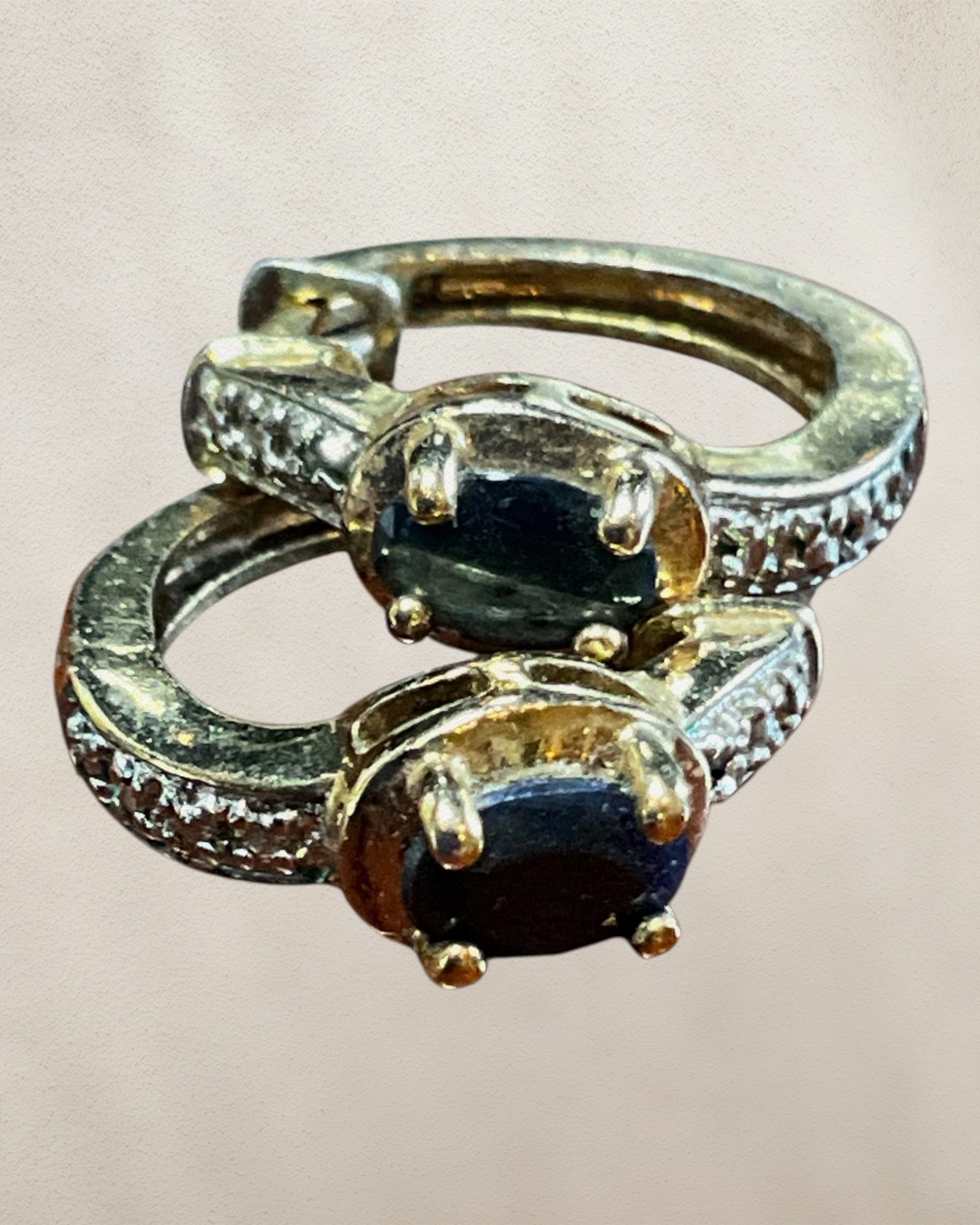 Ross Simmons Gold Over Sterling Silver Blue Sapphire Huggie Earrings - Estate Sale (Great Condition)