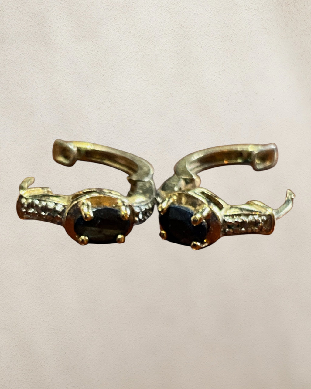Ross Simmons Gold Over Sterling Silver Blue Sapphire Huggie Earrings - Estate Sale (Great Condition)