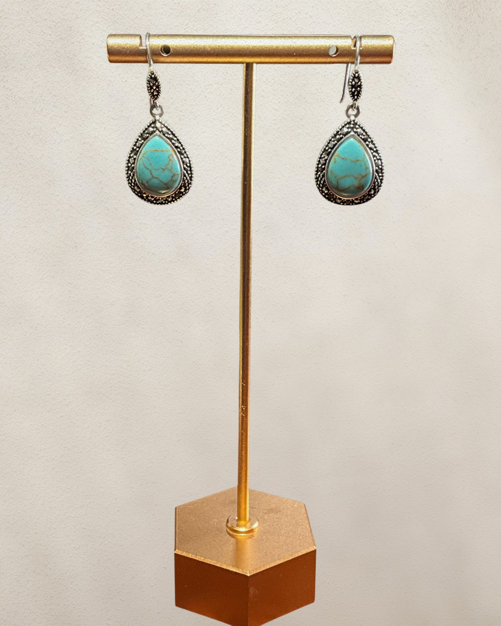 Sterling Silver Turquoise & Marcasite Dangle Earrings - Estate Sale (Great Condition)
