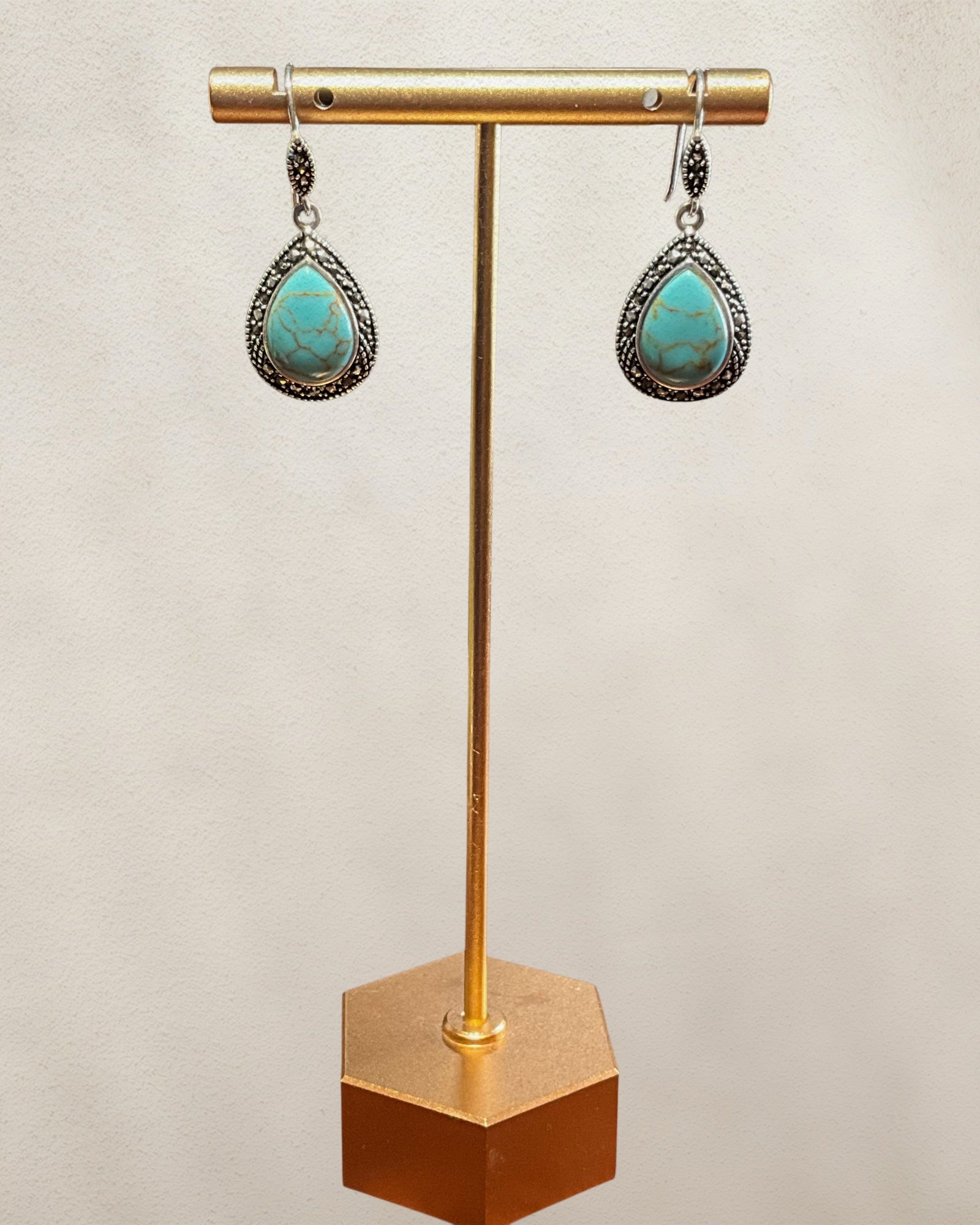 Sterling Silver Turquoise & Marcasite Dangle Earrings - Estate Sale (Great Condition)