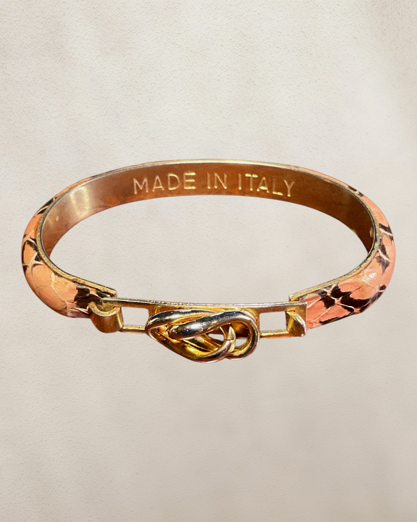 24k Gold Tone Italian Knot Snakeskin Cuff Bracelet Made in Italy - Estate Sale (Great Condition)