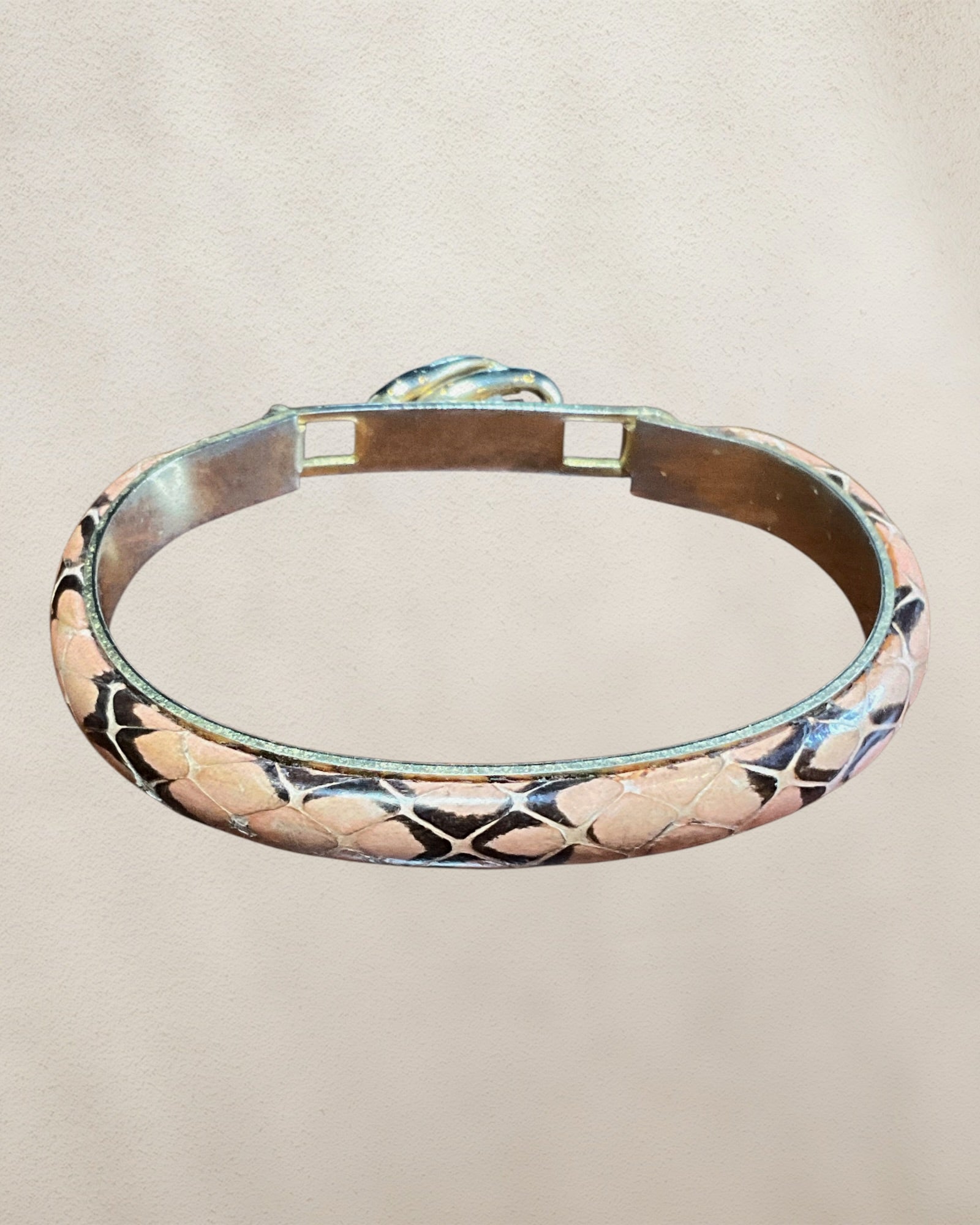 24k Gold Tone Italian Knot Snakeskin Cuff Bracelet Made in Italy - Estate Sale (Great Condition)