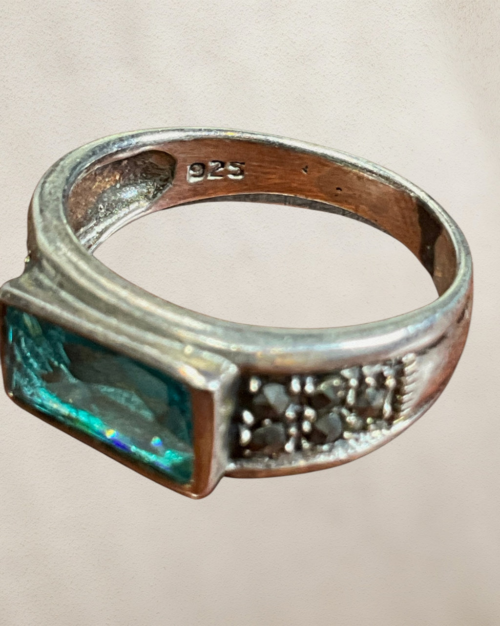 Sterling Silver Blue Topaz CZ Ring - Estate Sale (Great Condition)