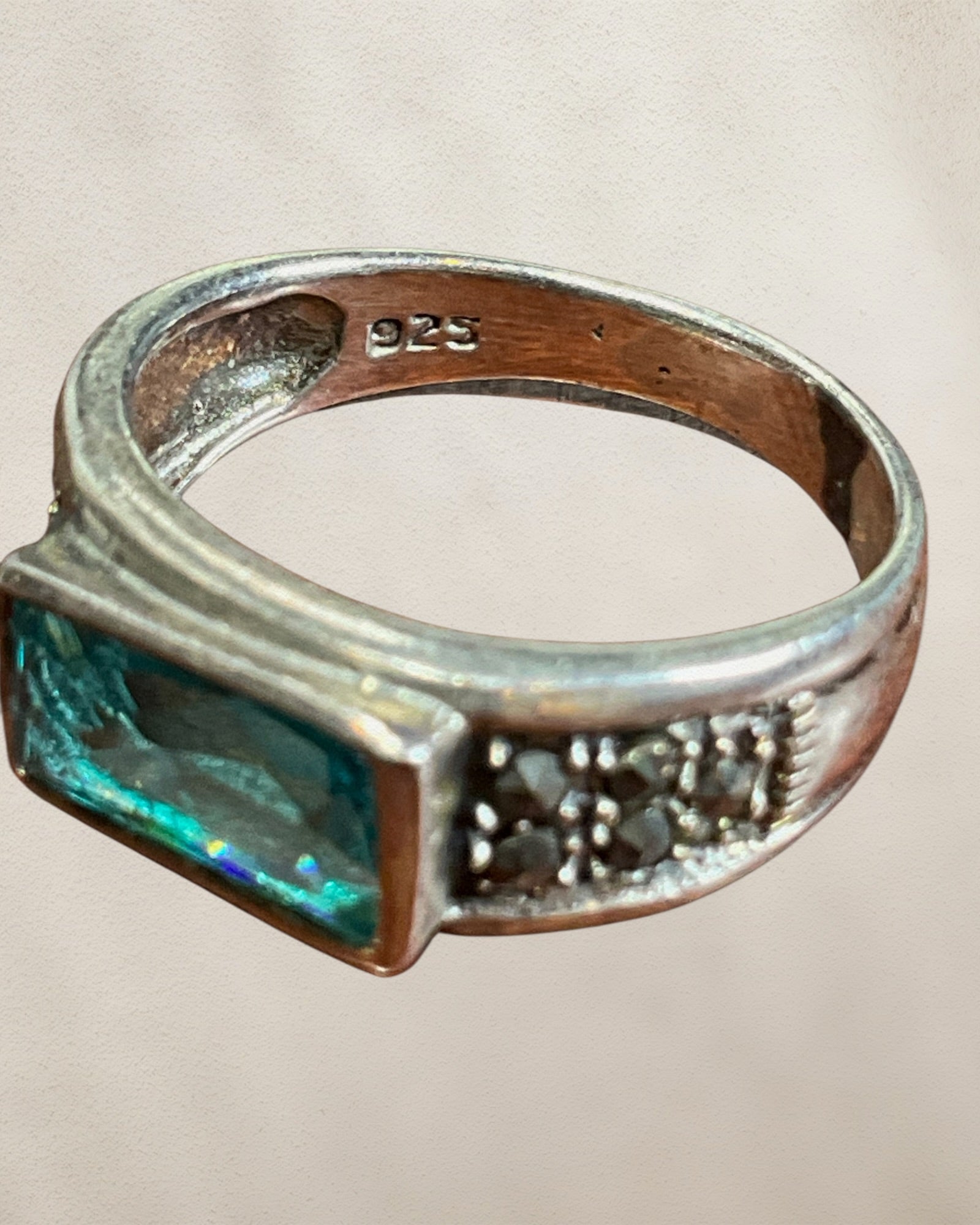 Sterling Silver Blue Topaz CZ Ring - Estate Sale (Great Condition)