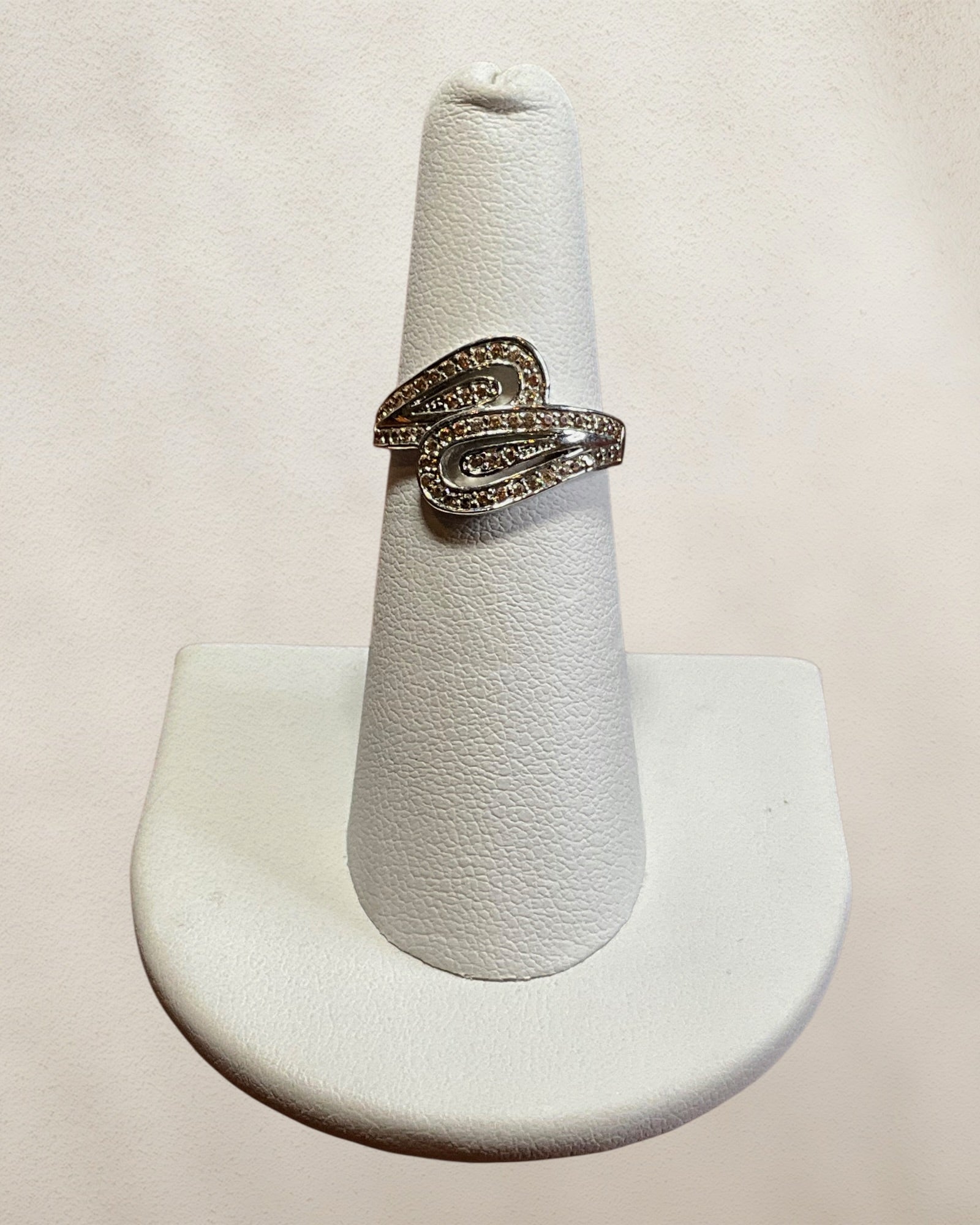 Silver Tone Swirl CZ Ring - Estate Sale (Great Condition)