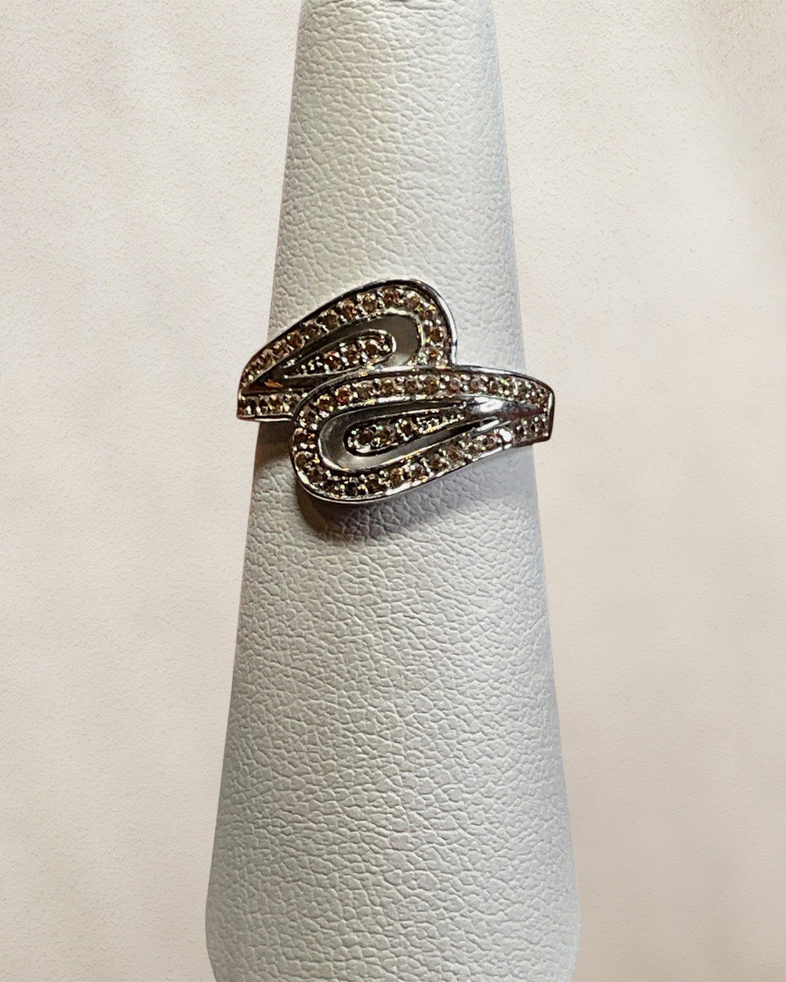 Silver Tone Swirl CZ Ring - Estate Sale (Great Condition)