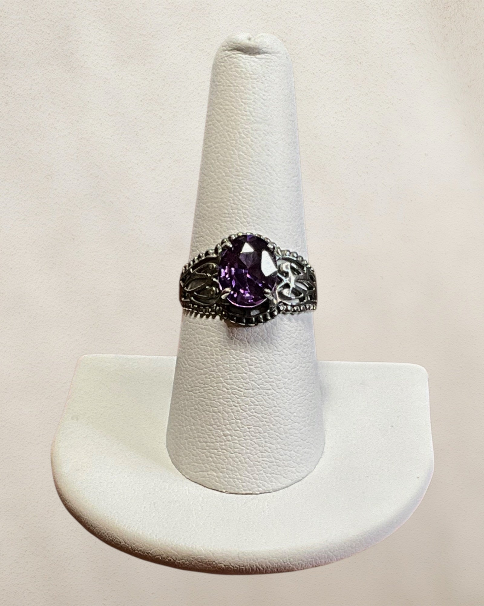 Sterling Silver Amethyst CZ Ring - Estate Sale (Great Condition)
