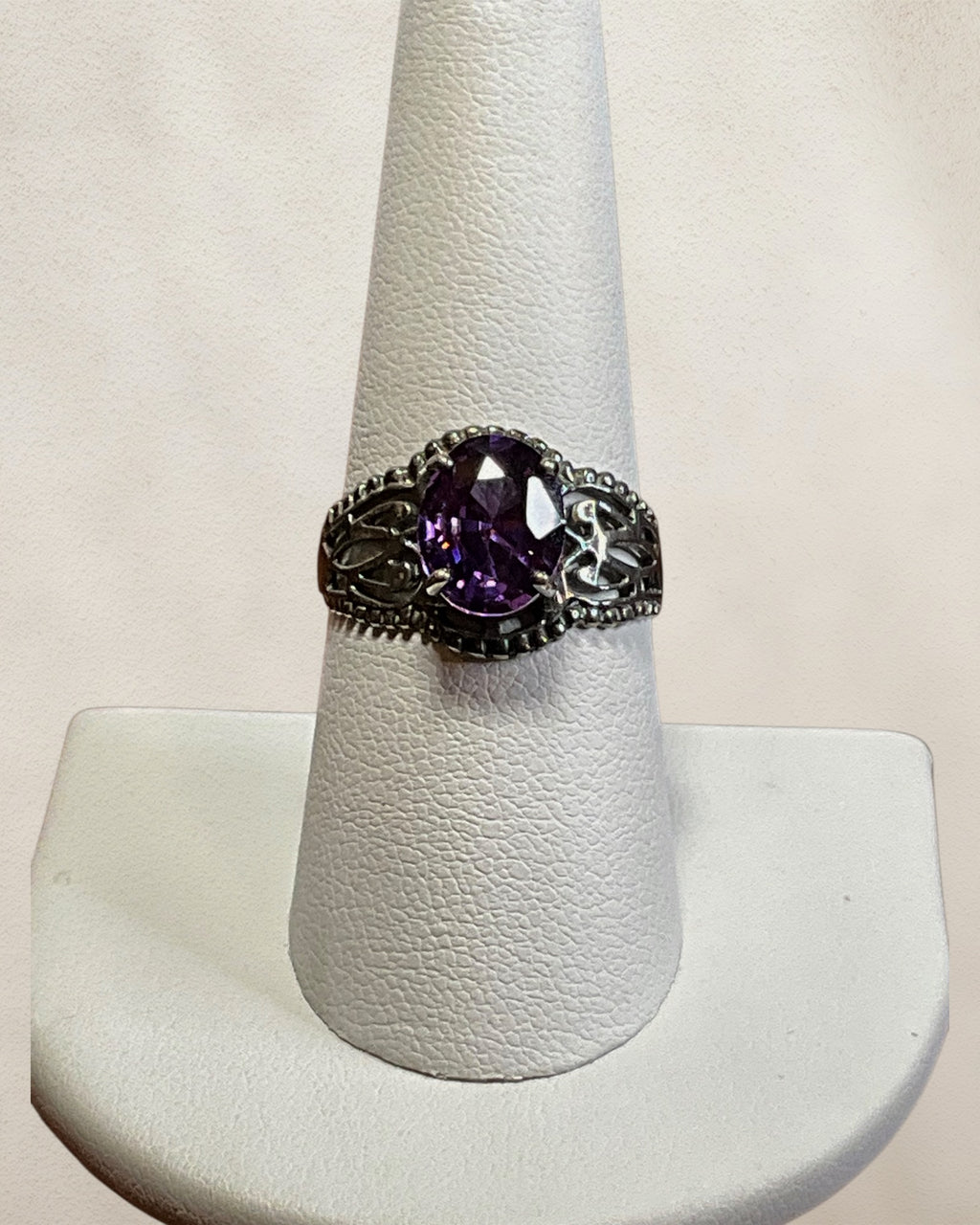 Sterling Silver Amethyst CZ Ring - Estate Sale (Great Condition)