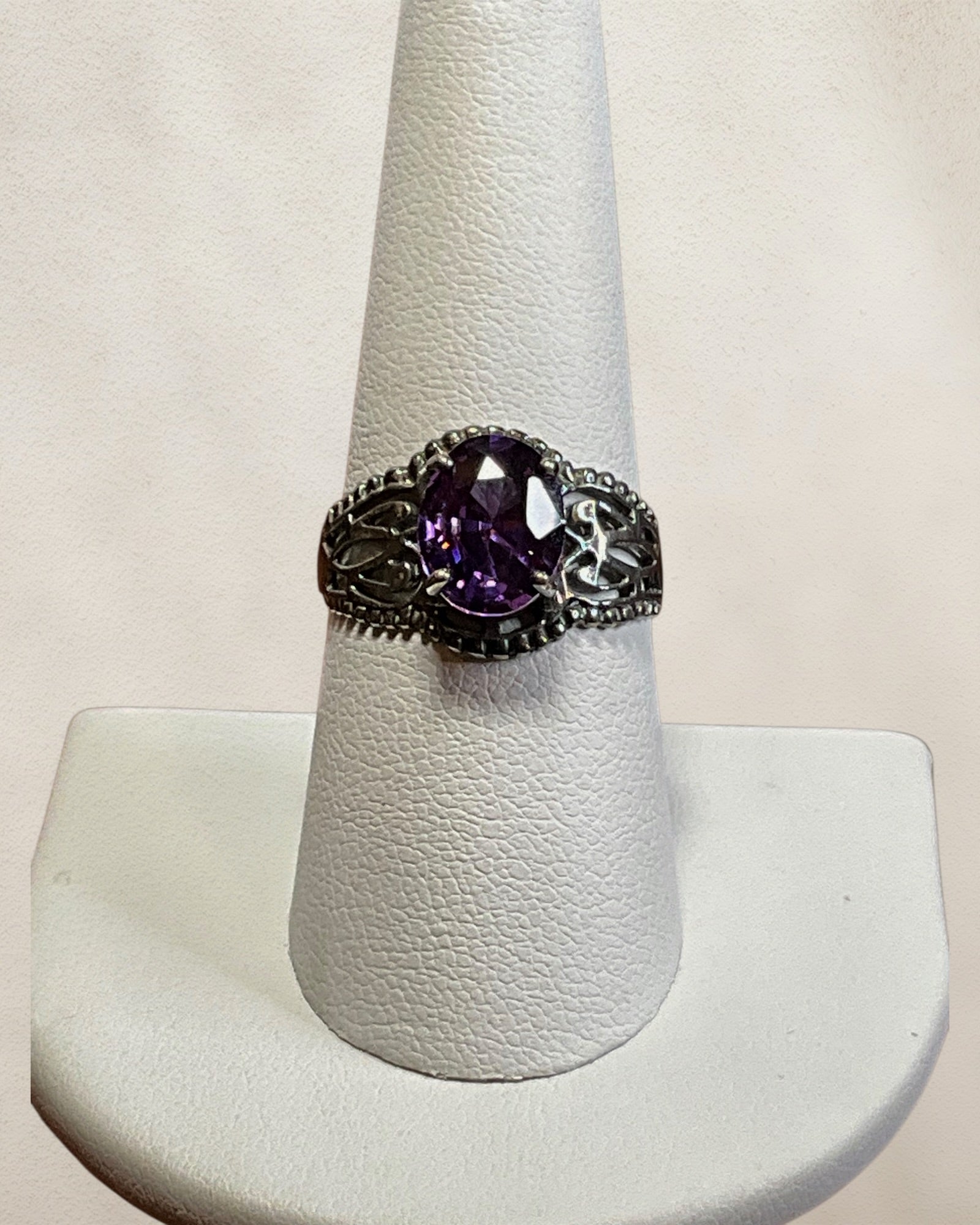 Sterling Silver Amethyst CZ Ring - Estate Sale (Great Condition)