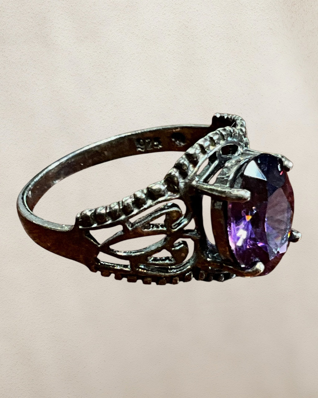 Sterling Silver Amethyst CZ Ring - Estate Sale (Great Condition)