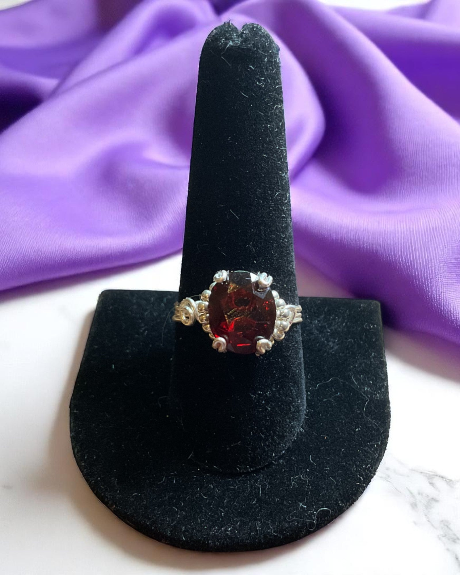 Garnet CZ Wire Wrapped Ring (Size 10)