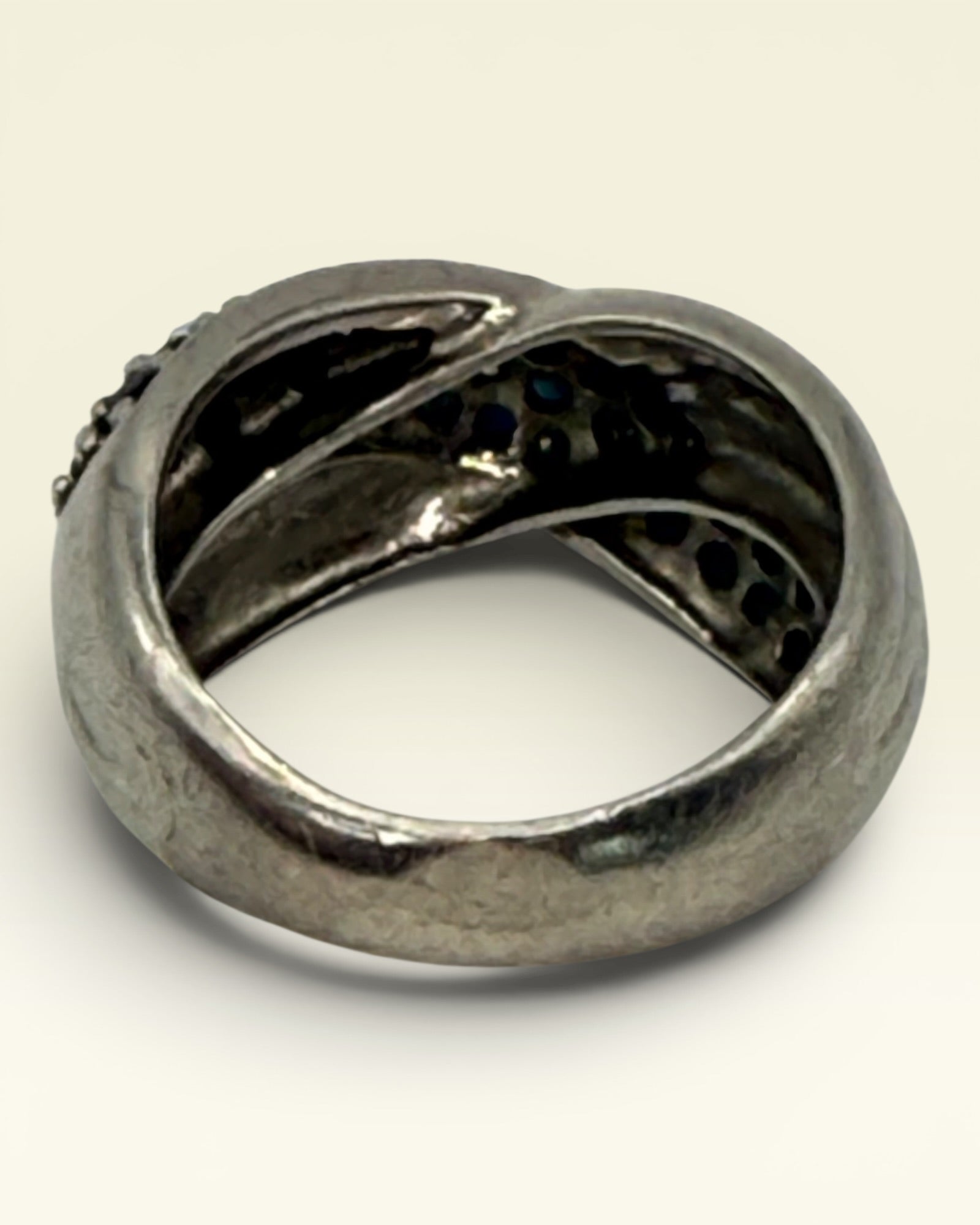 Sterling Silver Blue Sapphire Crossover Ring - Estate Sale (Great Condition)