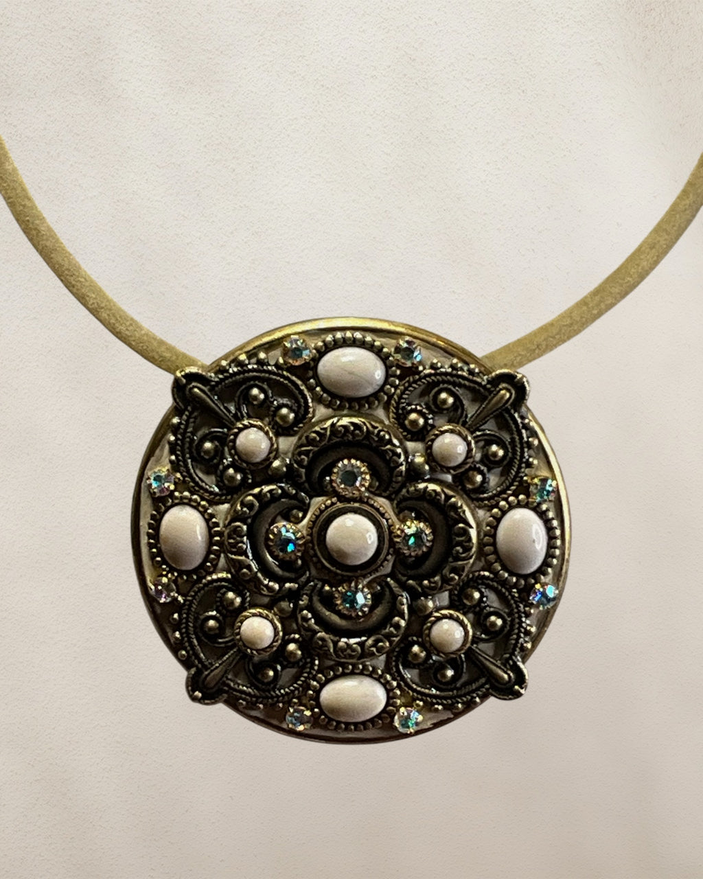 Michal Golan Choker Necklace Featuring a Large, Ornate Pendant with Semi-Precious Stones - Estate Sale (Great Condition)