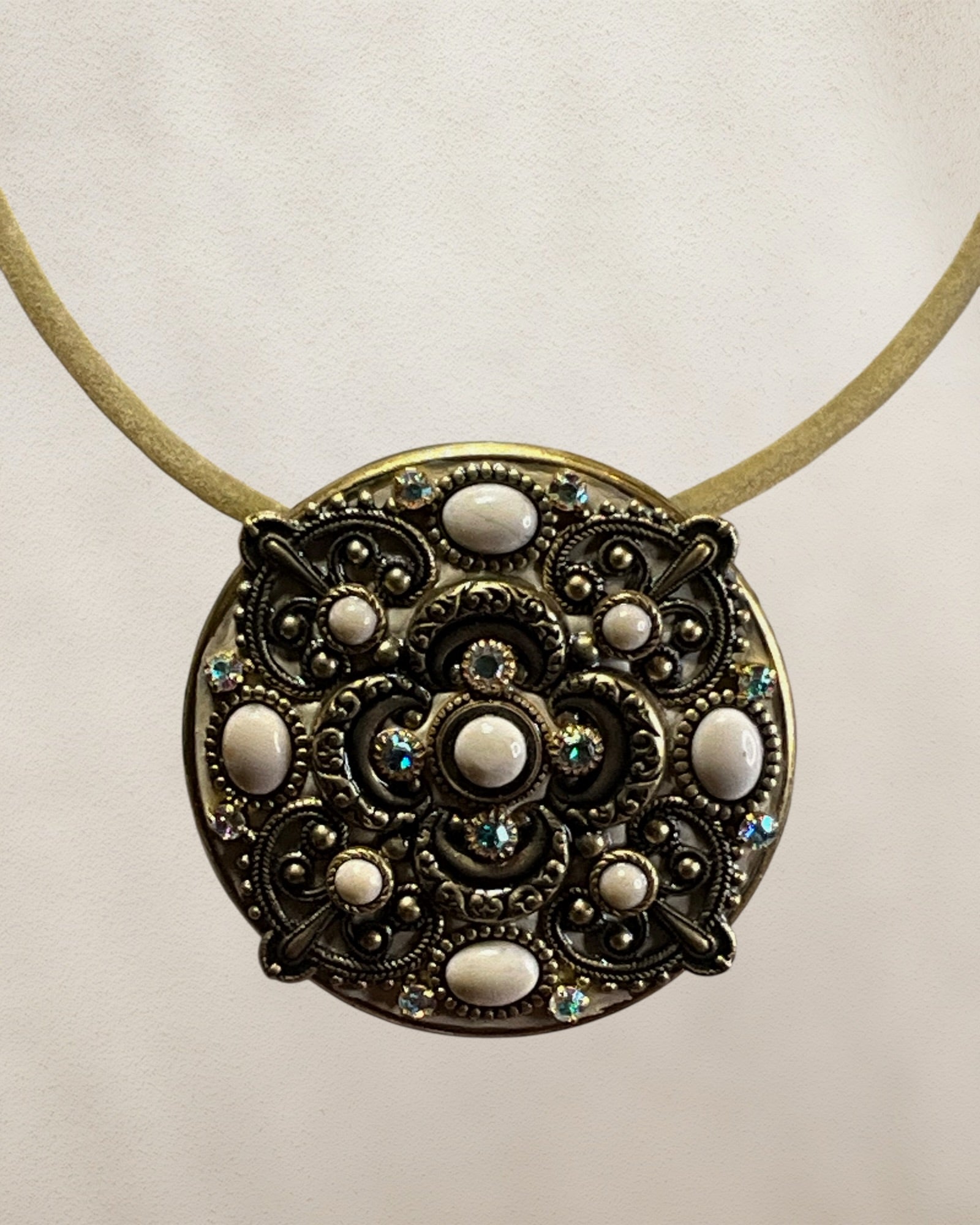 Michal Golan Choker Necklace Featuring a Large, Ornate Pendant with Semi-Precious Stones - Estate Sale (Great Condition)