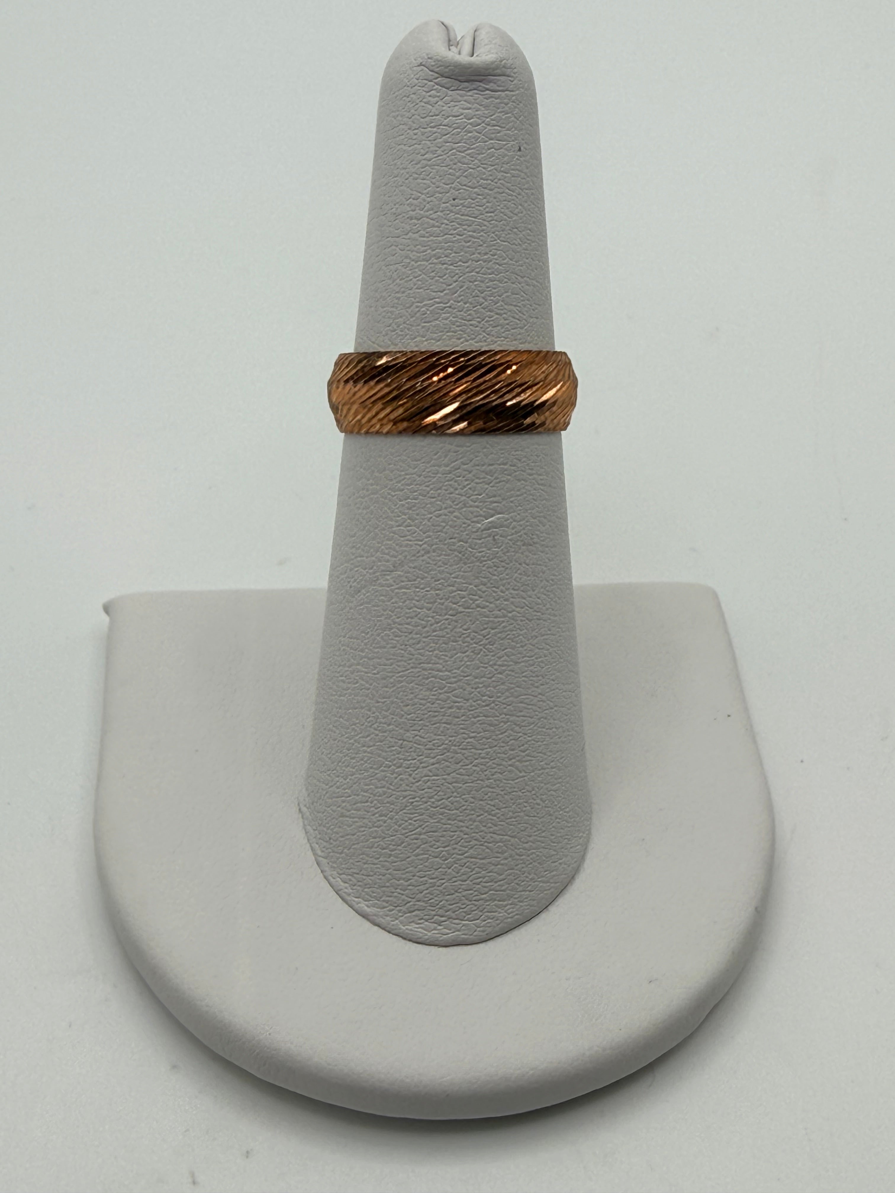 Italian Sterling Silver Rose Gold Tone Band Ring | 925 Italy Diamond Cut Textured Ring | Minimalist Unisex Band - Estate Sale (Great Condition)